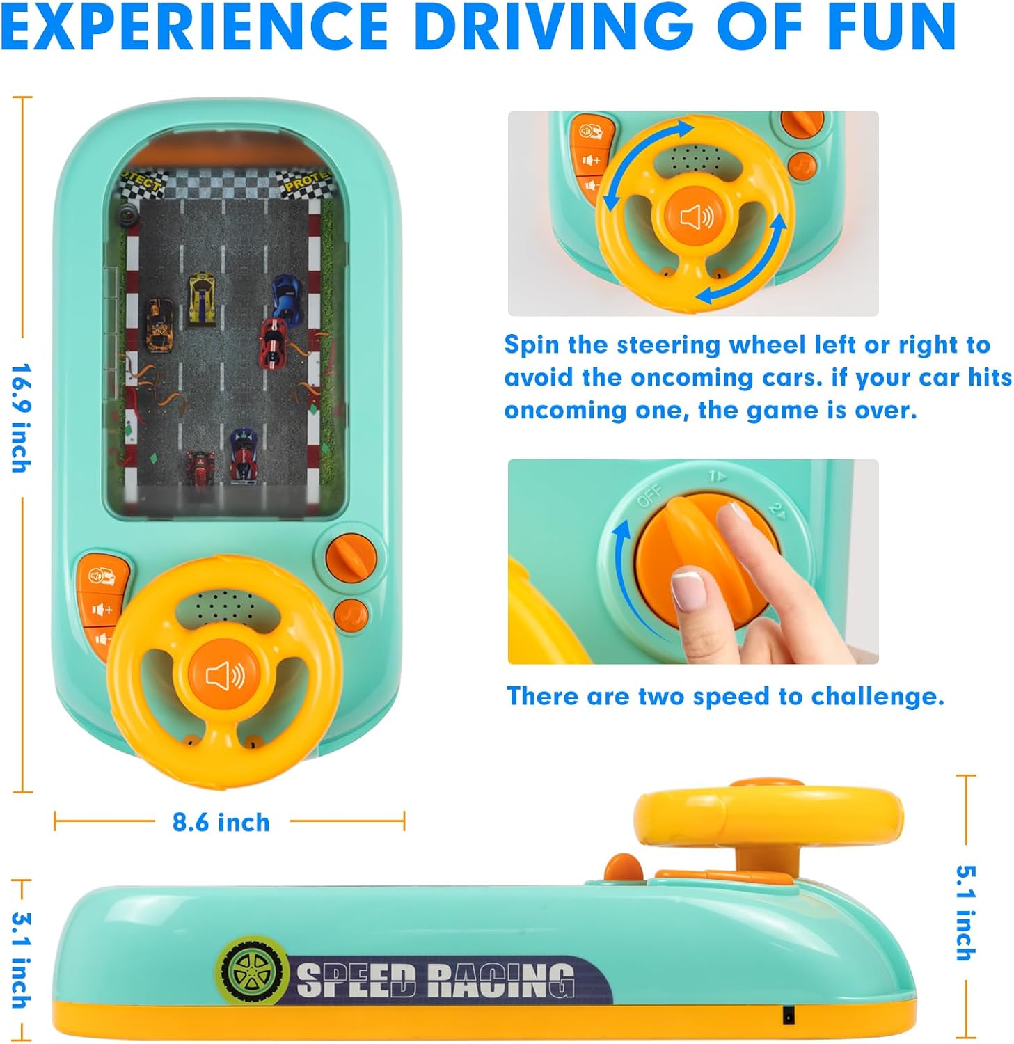 M.A&F's Musical Steering Wheel Toys for Boys 4-6, Toddler Simulated Driving Racing Car Game with Sound Age 3+ Year Old, Interactive Educational Learning Race Car Toy for Boys and Girls