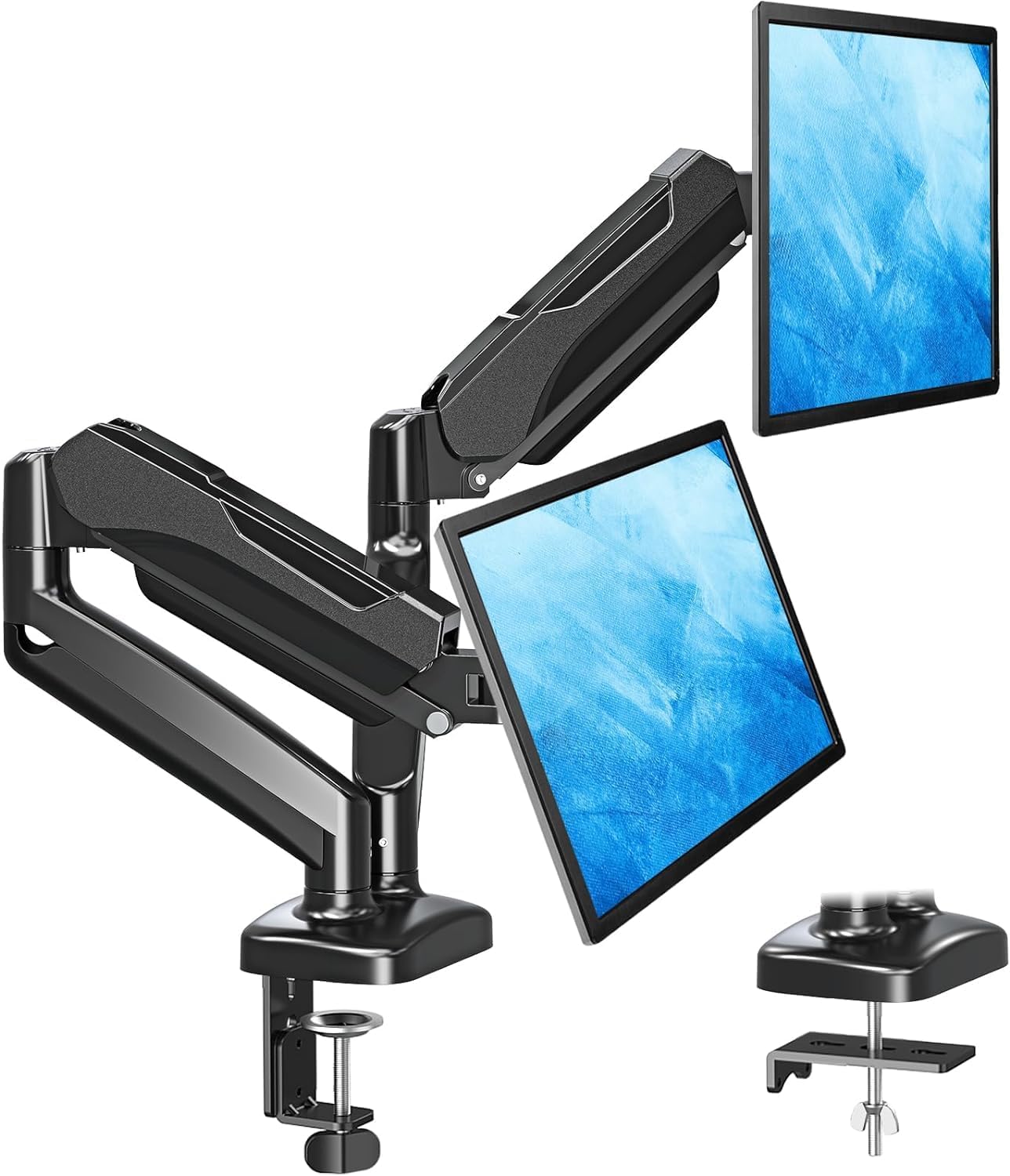 M.A&F's Dual Monitor Stand for Desk, Adjustable Gas Spring Double Monitor Mount Holds 4.4-17.6 lbs and 13-32 Inch Screens, Monitor Arms for 2 Monitors, VESA 75x75 100x100 with C-clamp& Grommet, Black