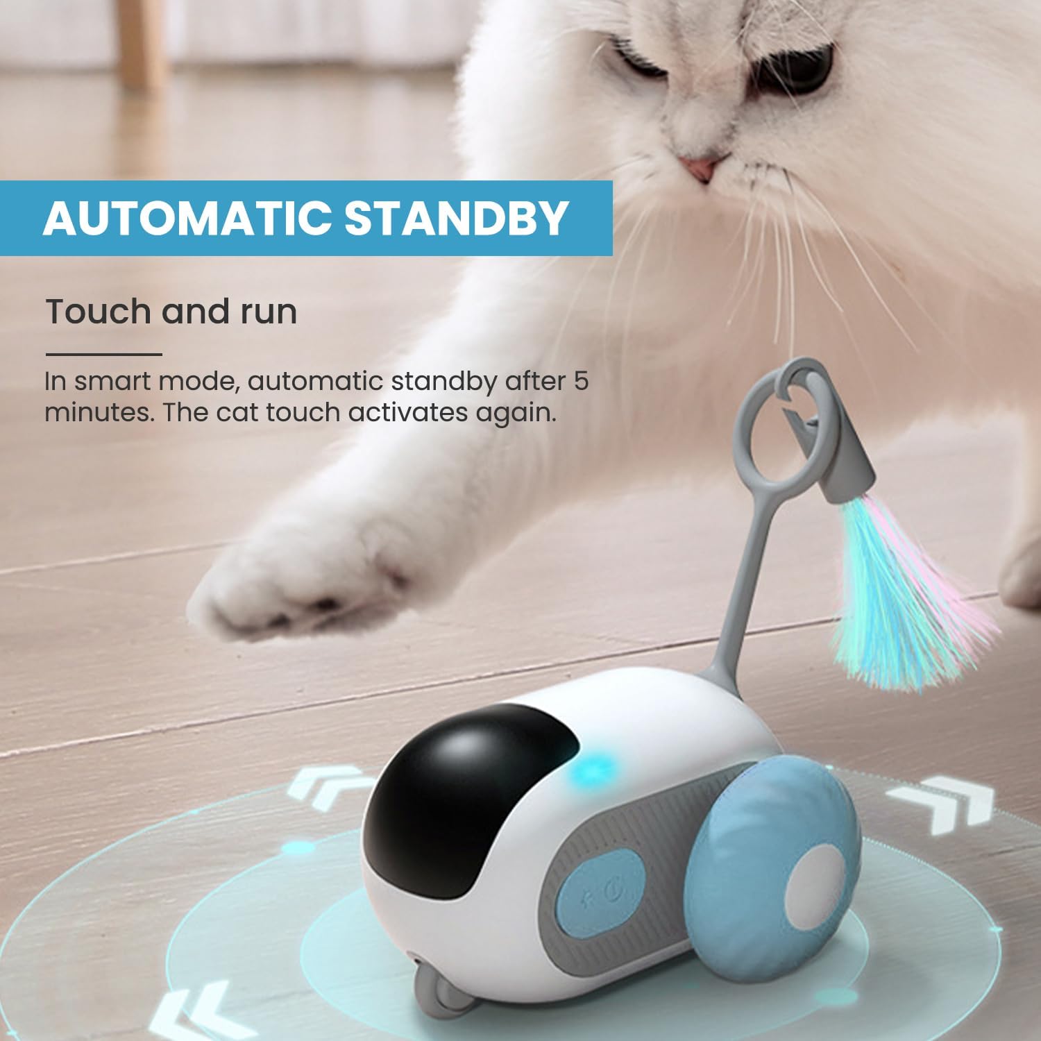Remote Control Cat Toy, Upgraded Interactive Chase Cat Toys for Indoor Cats, Smart Cat Toy Car with Feathers, Cat Mouse Toys, rc Interactive Cat Toy Self Play, USB Rechargeable(Blue)