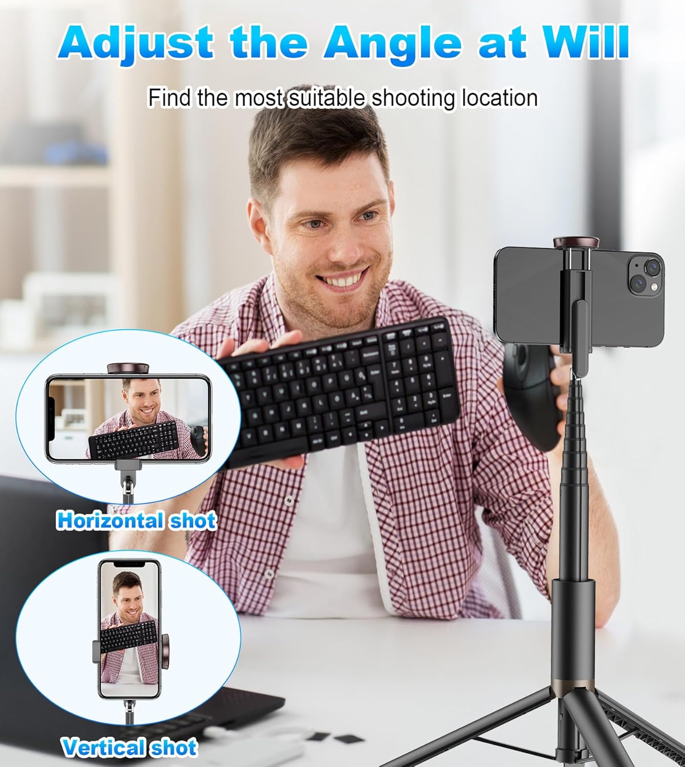 170cm Phone Tripod Selfie Stick, All-in-1 Phone Tripod Stand with Remote,Portable,Lightweight Tripod for for Selfies/Live/Video Recording/Travel-Black