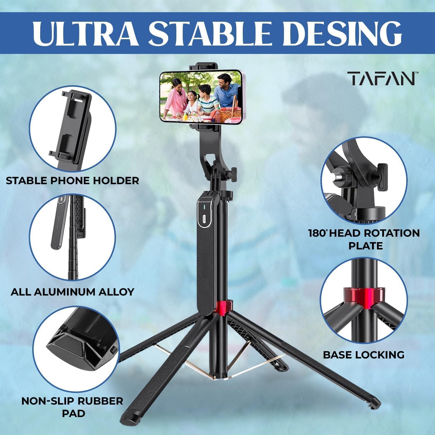 M.A&F's 180cm Selfie Stick Tripod, All in One Extendable Phone Tripod Stand with 360° Rotation for iPhone and Android Phone Selfies-Vlogging, Live Streaming.