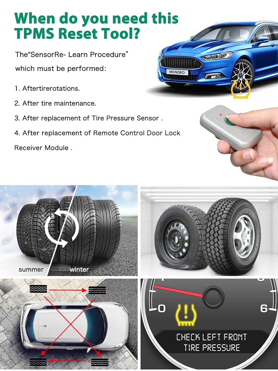 8C2Z-1A203-AB Ford TPMS Relearn Reset Tool Tire Pressure Monitor Sensor Program Train for Ford Escape Focus Mustang Expedition Explorer Lincoln Navigator Mercury Monterey Mariner Replace TPMS19