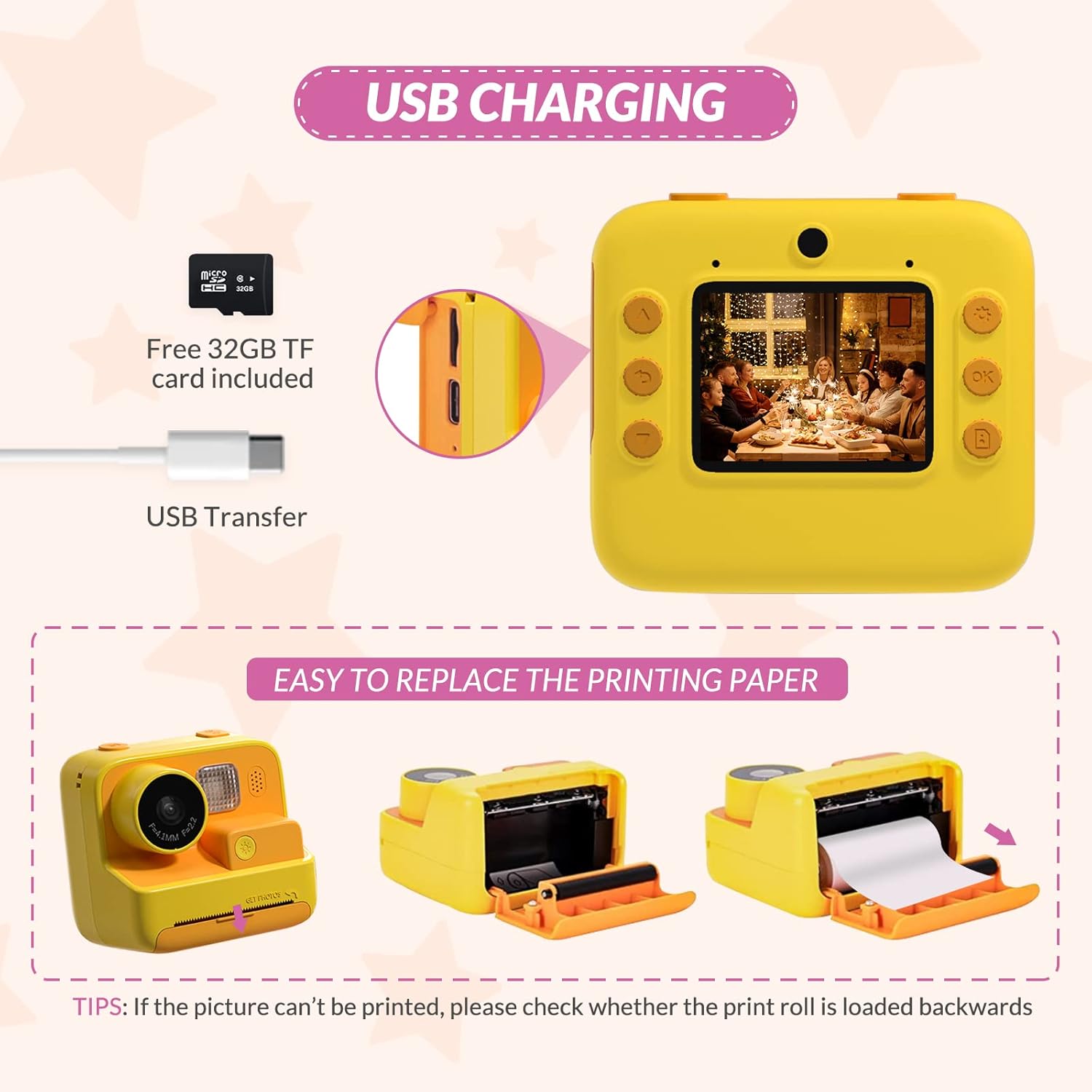 M.A&F's Kids Camera Instant Print, 48MP Digital Camera with Zero Ink, Selfie 1080P Video Camera with 32G TF Card, Toys Gifts for Girls Boys Aged 3-12 for Christmas/Birthday/Holiday (Orange)