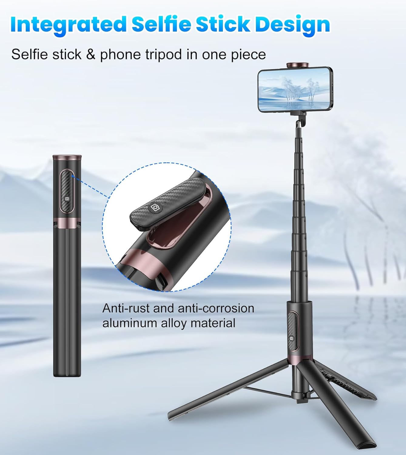 170cm Phone Tripod Selfie Stick, All-in-1 Phone Tripod Stand with Remote,Portable,Lightweight Tripod for for Selfies/Live/Video Recording/Travel-Black