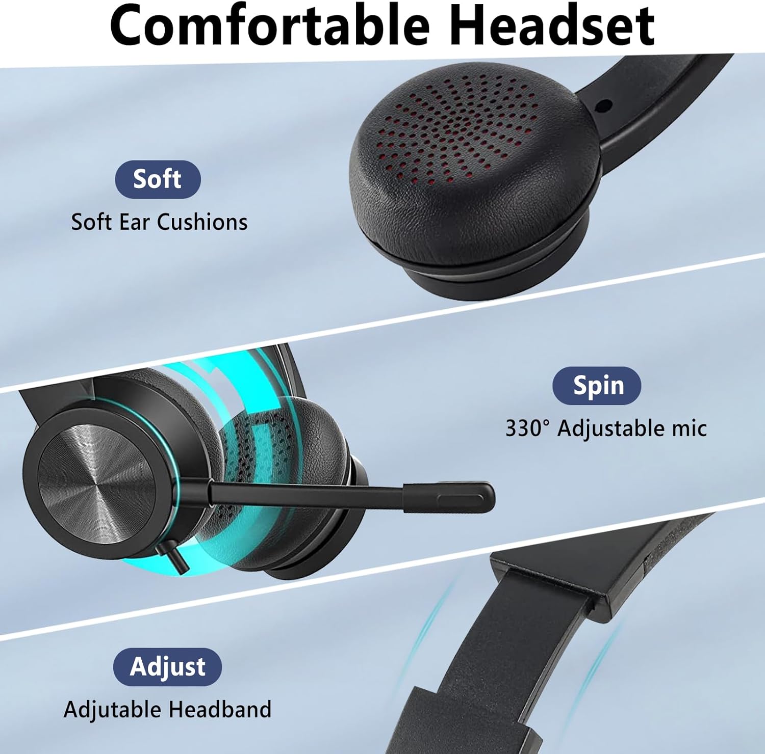USB Headset with Mic, Wired Over Ear Headphone, ANC and Noise Cancelling Microphone of 330 Degrees Rotation, Clear Crystal Sound, Adjustable In-line Control Microphone, Comfortable Wearing Design