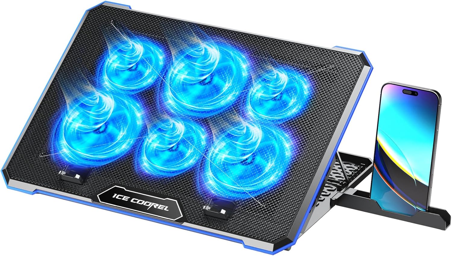M.A&F's Laptop Cooler Pad with 6 Quiet Fans, Blue, for Laptops 11-17.3 Inch, Adjustable Height, No Lights, USB Powered