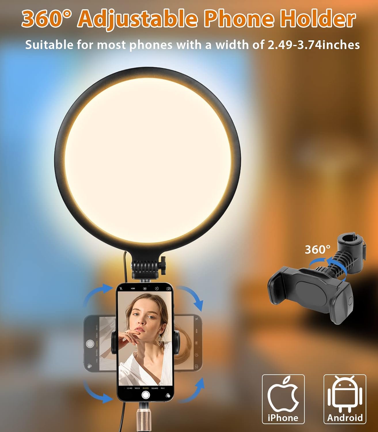 M.A&F's Ring Light with Extendable Stand for Video Shooting, 10.5 inch Full-Screen Desk Ringlight for Laptop Mobile Phone, Dimmable LED Photography Light for Computer Zoom Meeting Live Streaming Selfie