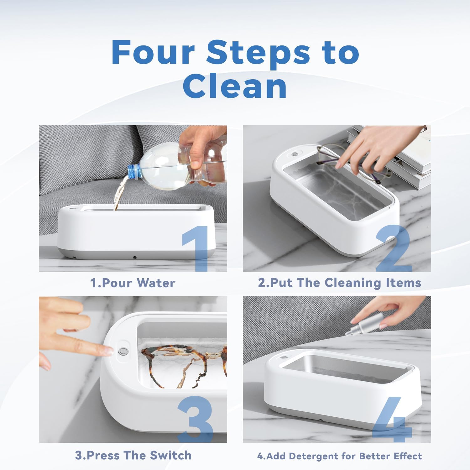 Ultrasonic Jewelry Cleaner, 40W 22oz (640ml) 48KHz Portable Professional Ultrasonic Cleaner for Eyeglass, Watches, Dentures, Ring, Blade Razor