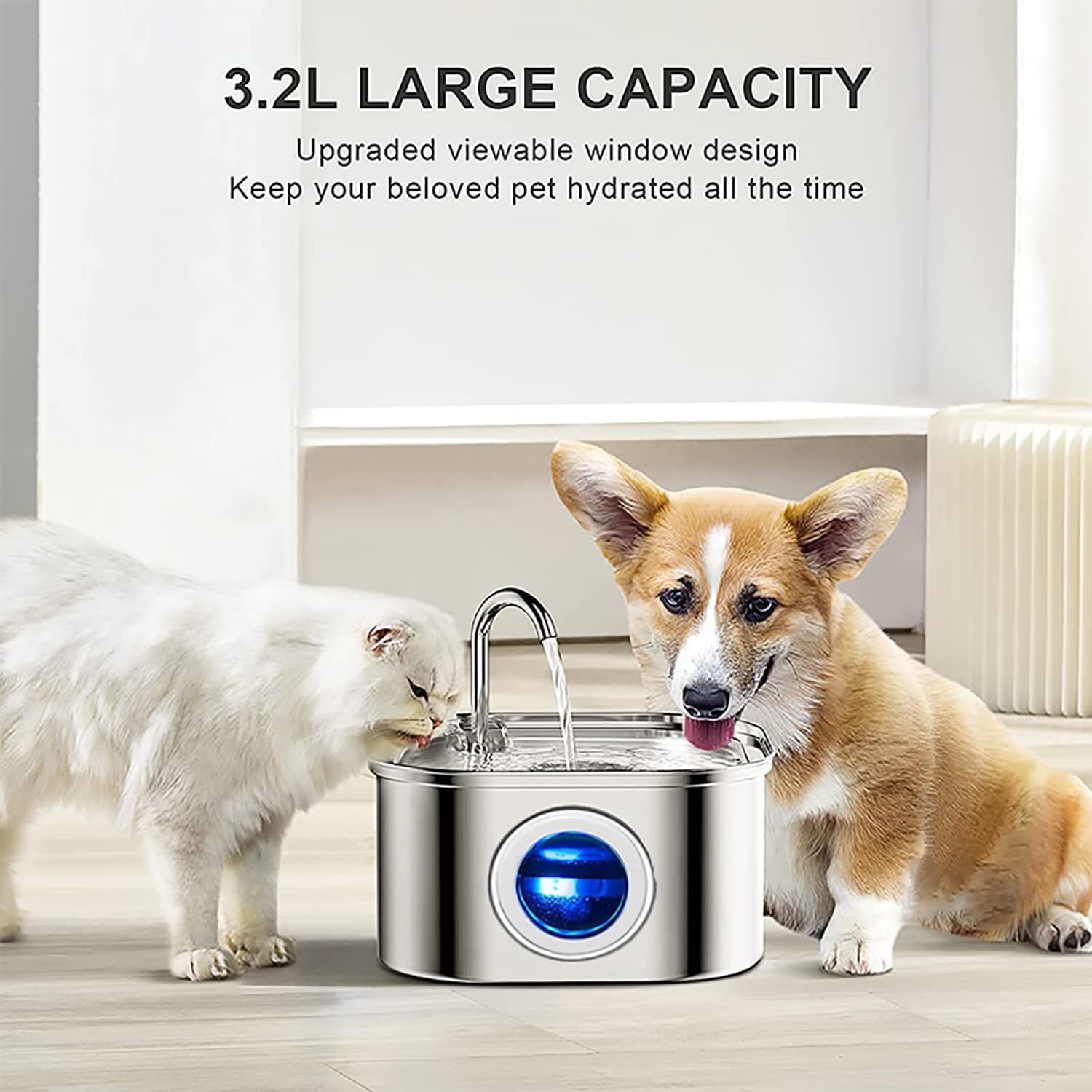 M.A&F's Cat Water Fountain,Stainless Steel Pet Fountain with Quiet Pump,3.2L/108oz Large Capacity Pet Water Dispenser Suitable for Indoor Use (A)