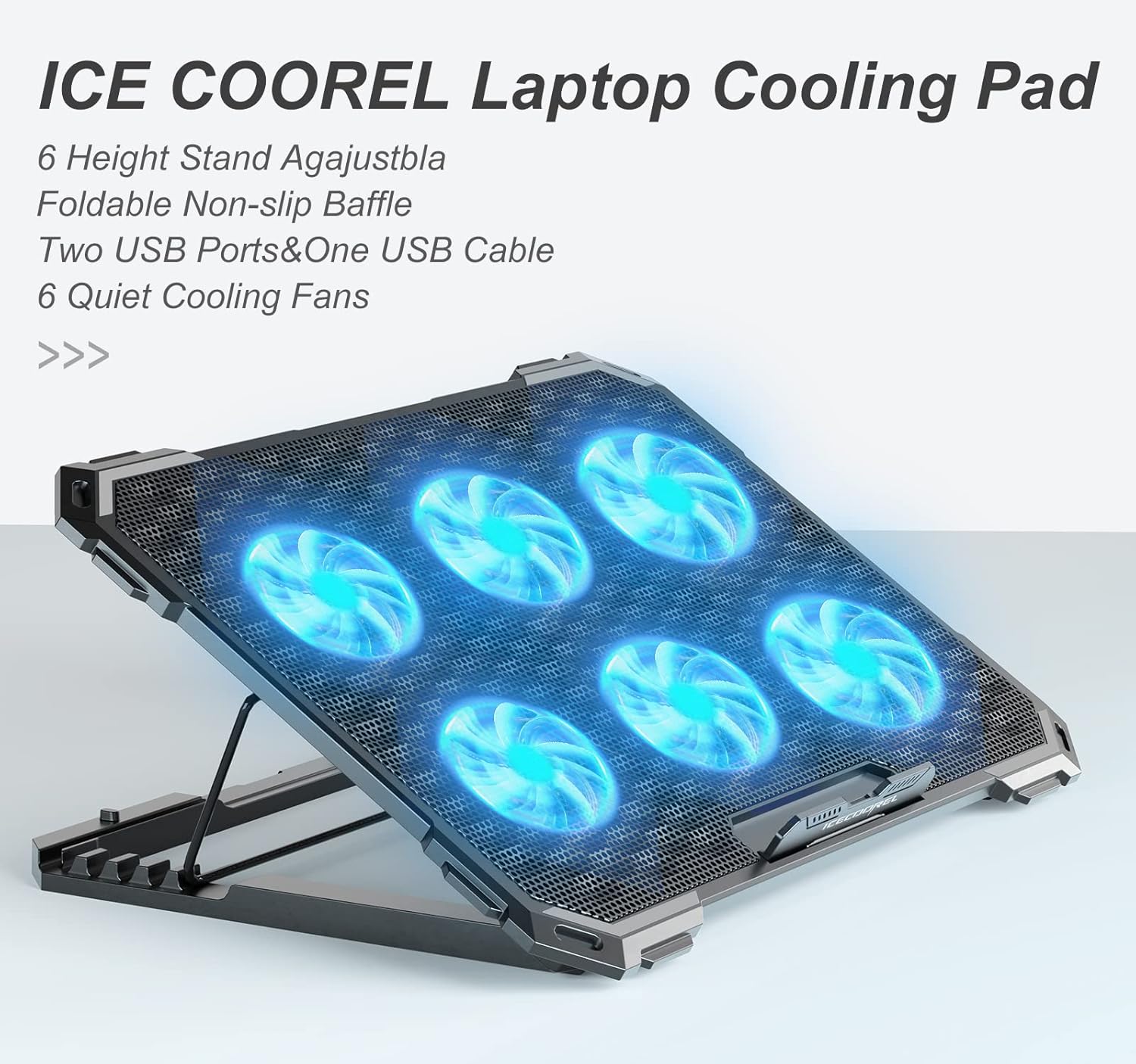M.A&F's Laptop Cooling Pad with 6 Cooling Fans, Cooling Pad for Laptop Fan 13-15.6 Inch, Laptop Cooler Stand with 6 Height Adjustable, Notebook Cooler Pad with Two USB Port