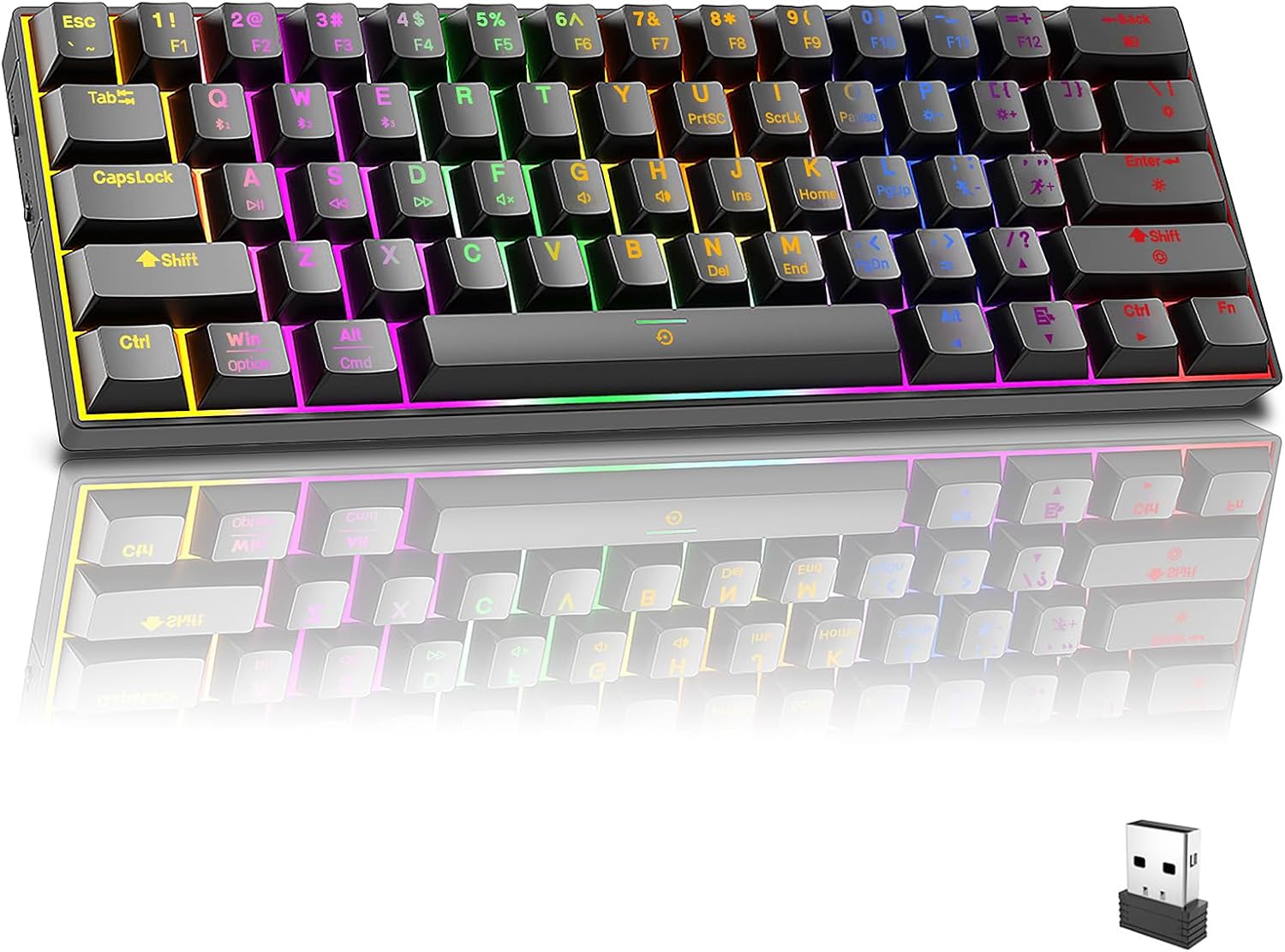 M.A&F's Wireless Bluetooth Tri-Mode (2.4G/Bluetooth/USB-C) Mechanical Keyboard, Multi-Platform Support (Windows/Mac/Linux/Tablet), Rechargeable 61-Key RGB Backlit Brown Switch Gaming Keyboard