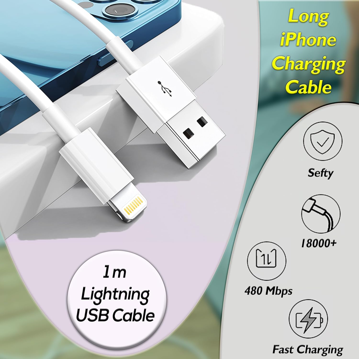 Original [iPhone Fast Charging Cable for Apple MFi Certified] Lightning to USB High-Speed Data Sync Cable Compatible with iPhone 14/14 Pro/14 Plus/14 Pro Max, iPad Pro, iPhone 13-5 (1m, White)