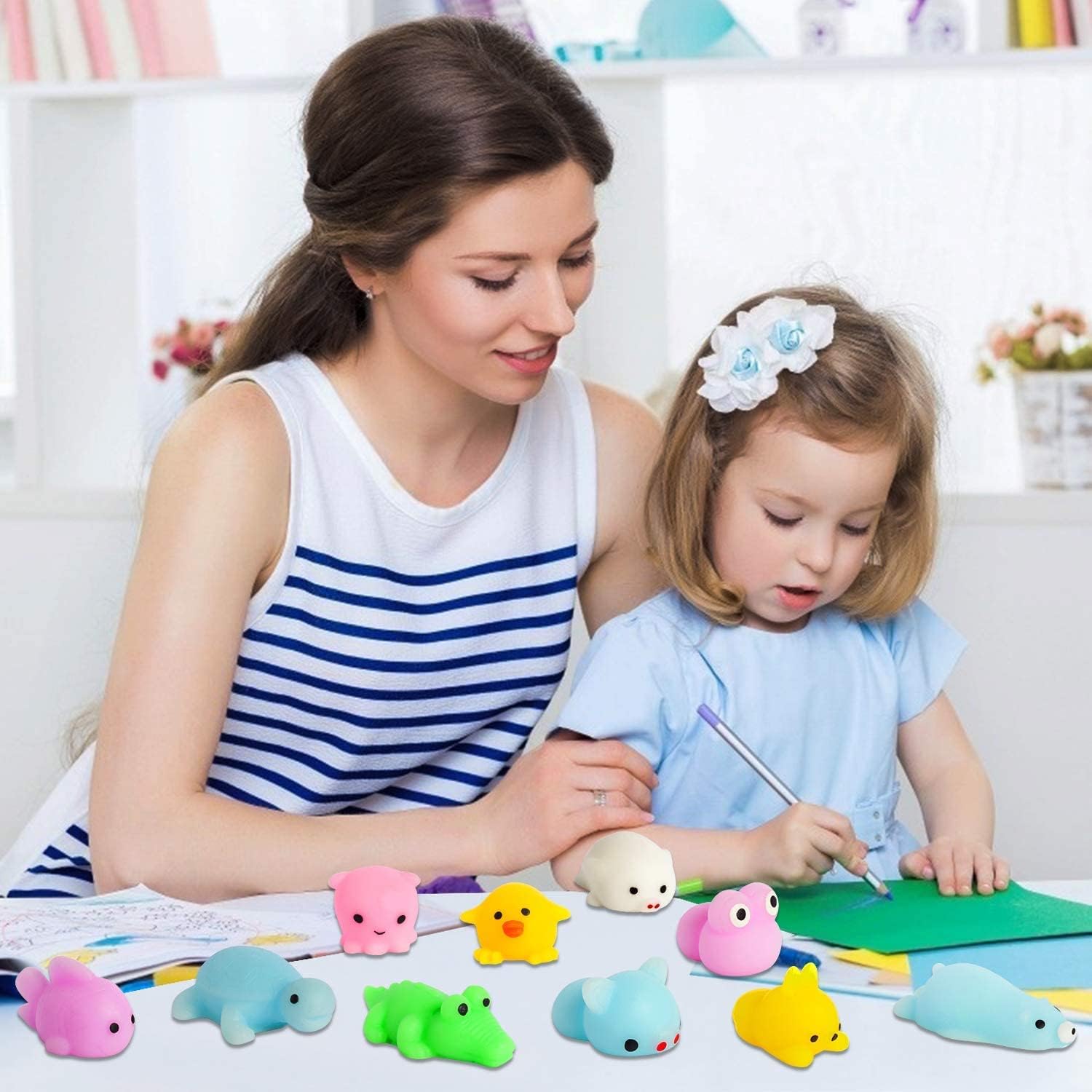 40 Pcs Kawaii Squishies, Mochi Squishy Toys for Kids Party Favors, Mini Stress Relief Toys for Party Favors, Classroom Prizes, Birthday Gift, Goodie Bag Stuffers (Animals)