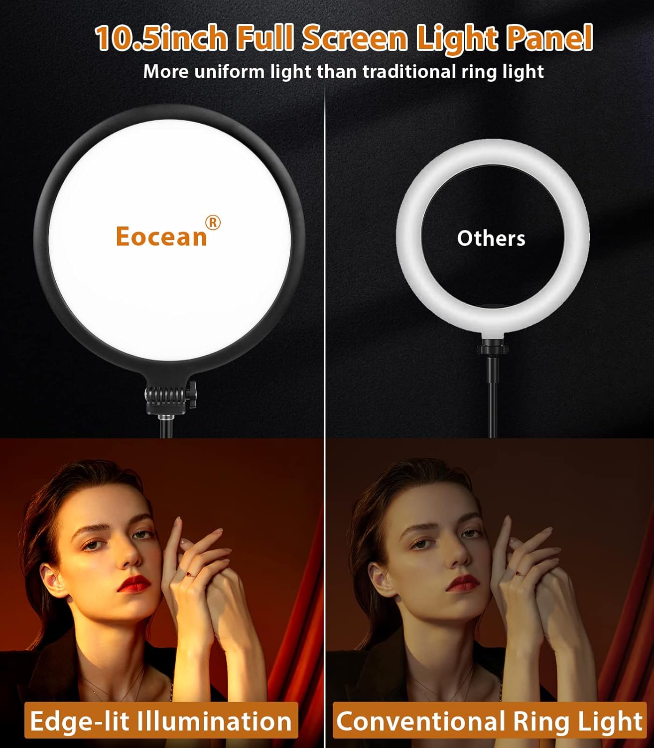 M.A&F's Ring Light with Extendable Stand for Video Shooting, 10.5 inch Full-Screen Desk Ringlight for Laptop Mobile Phone, Dimmable LED Photography Light for Computer Zoom Meeting Live Streaming Selfie