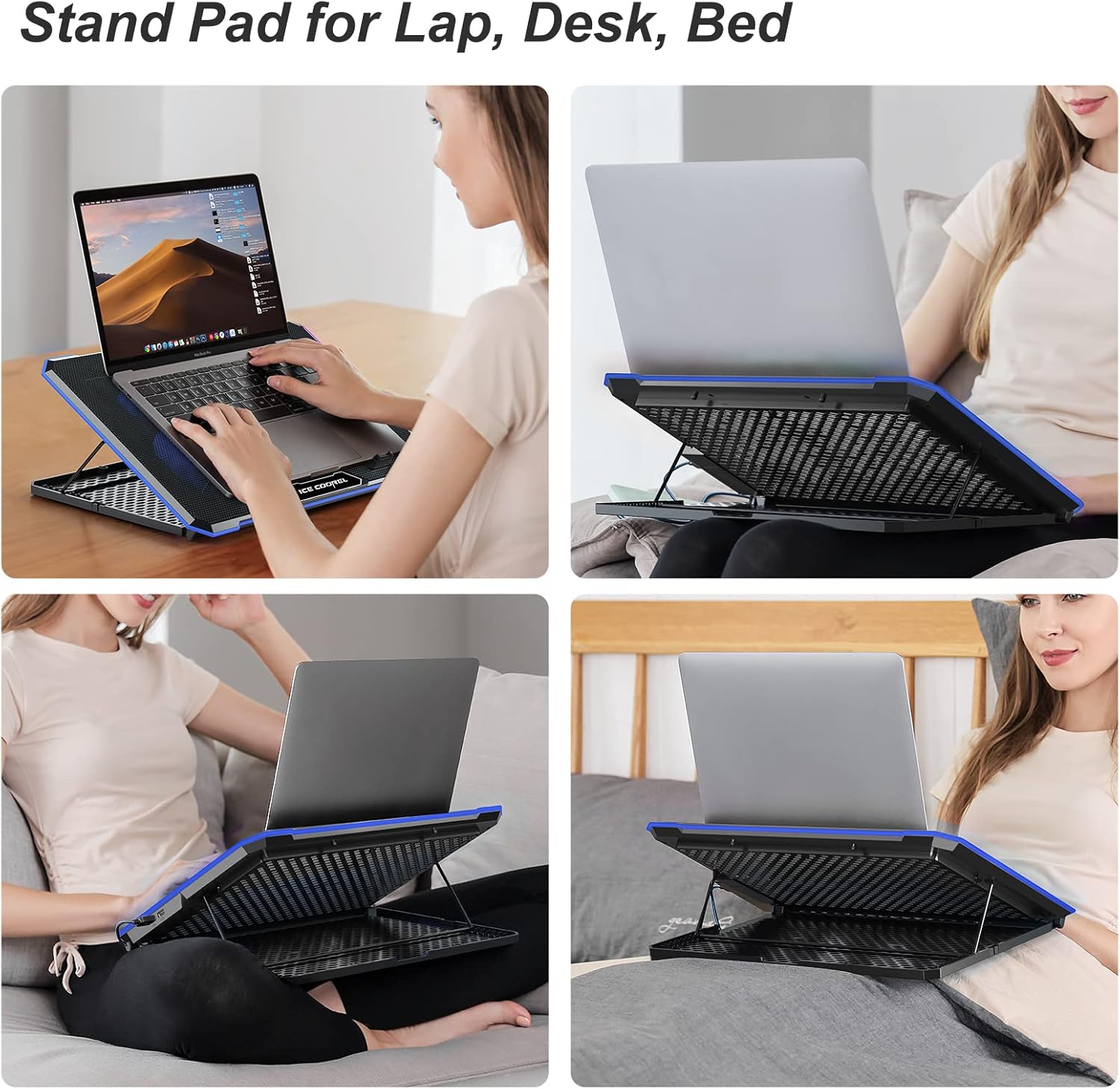 M.A&F's Laptop Cooler Pad with 6 Quiet Fans, Blue, for Laptops 11-17.3 Inch, Adjustable Height, No Lights, USB Powered