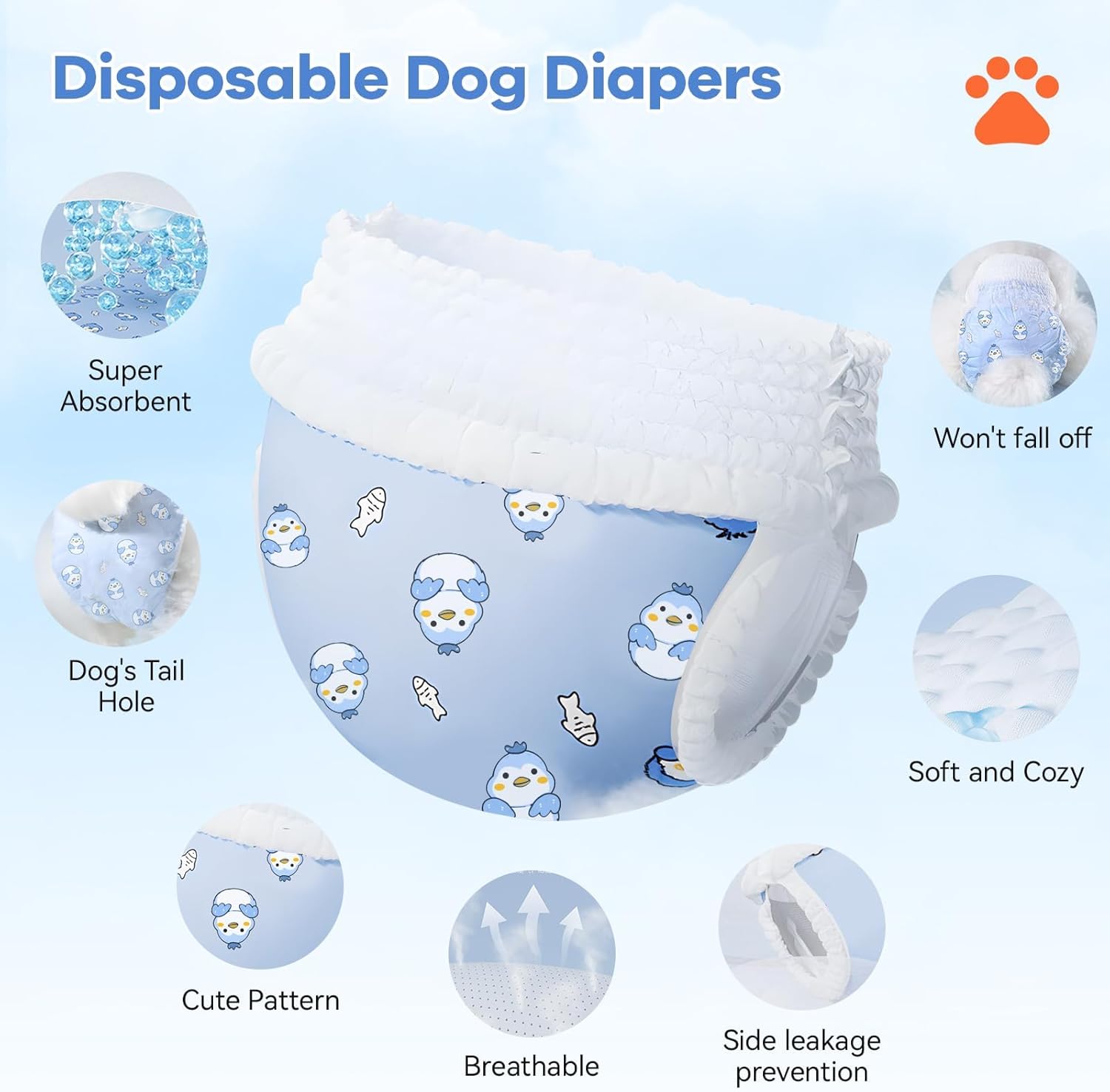 Disposable Dog Diapers Absorbent Soft Puppy Doggie Diapers for Female Dogs with Stretchy Waist Puppy Diaper in Heat Period Excitable Urination (M 10PCS)