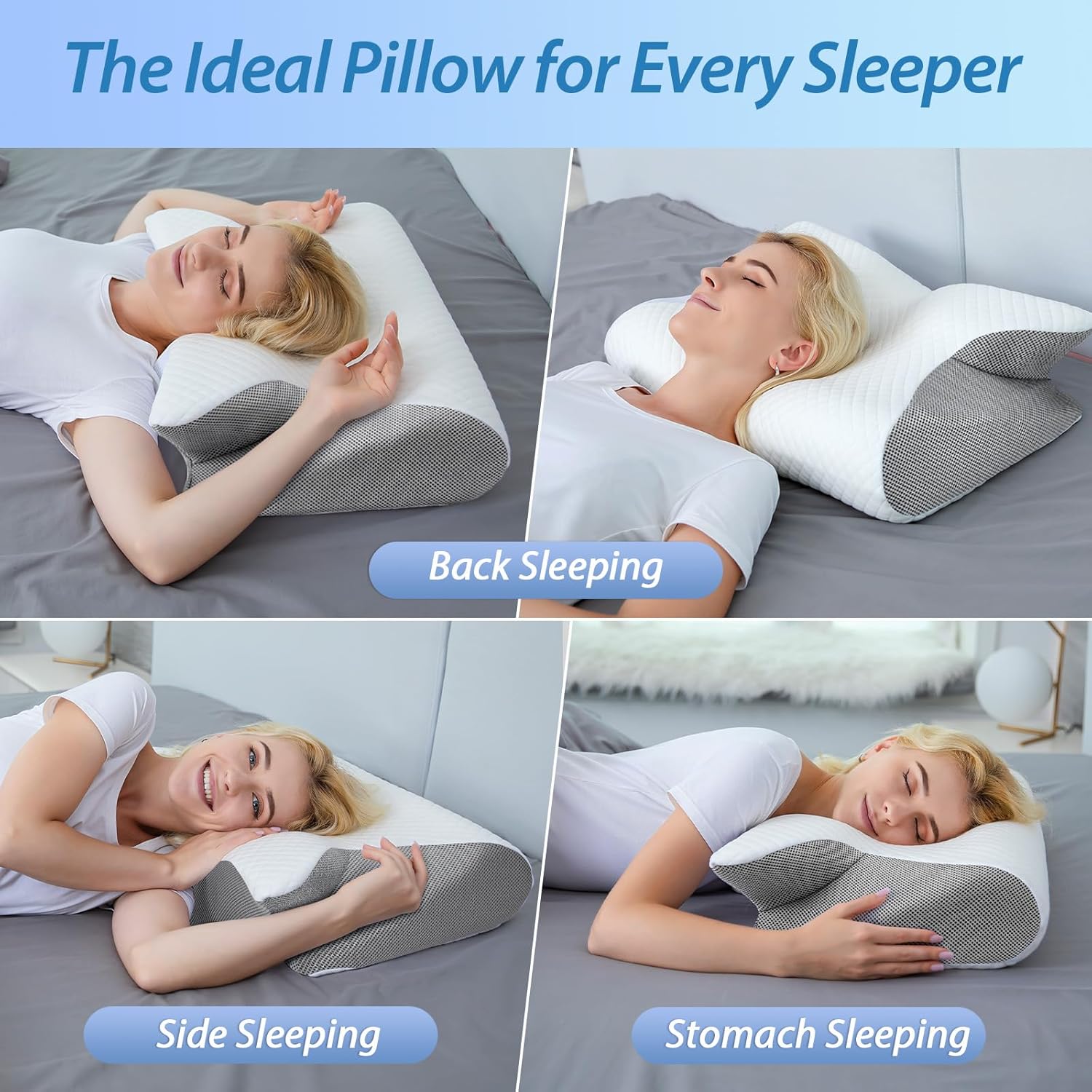M.A&F's Memory Foam Cervical Pillow, 2 in 1 Ergonomic Contour Orthopedic Pillow for Neck Pain, Contoured Support Pillows for Side Back Stomach Sleepers