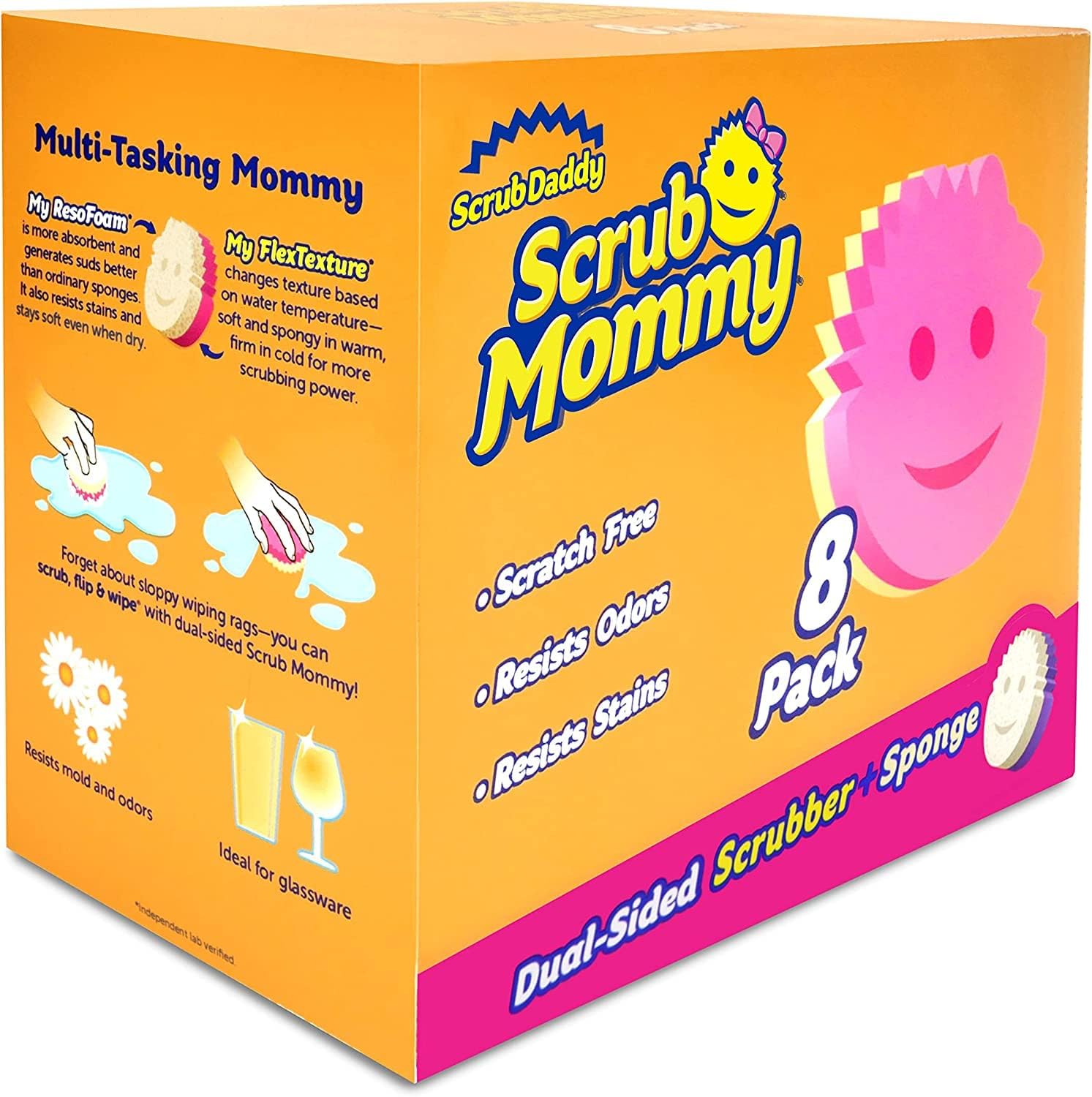 M.A&F's Dual Sided Sponge and Scrubber - Scrub Mommy - Scratch Free Sponge for Dishes and Home, Soft in Warm Water,Multi Surface 8 Count (Pack of 1)