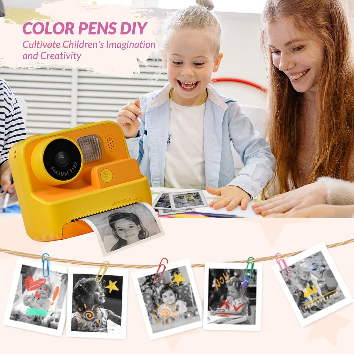 M.A&F's Kids Camera Instant Print, 48MP Digital Camera with Zero Ink, Selfie 1080P Video Camera with 32G TF Card, Toys Gifts for Girls Boys Aged 3-12 for Christmas/Birthday/Holiday (Orange)