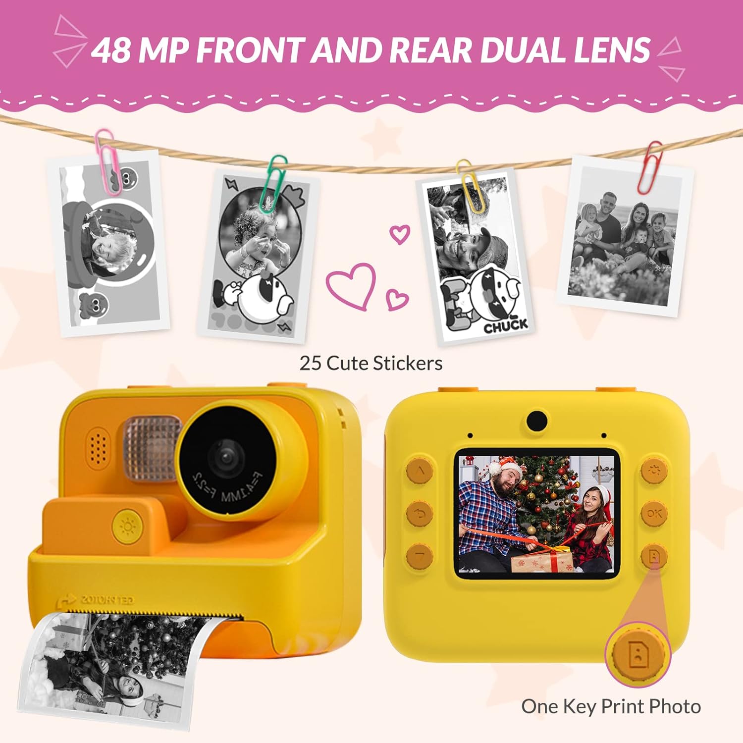 M.A&F's Kids Camera Instant Print, 48MP Digital Camera with Zero Ink, Selfie 1080P Video Camera with 32G TF Card, Toys Gifts for Girls Boys Aged 3-12 for Christmas/Birthday/Holiday (Orange)