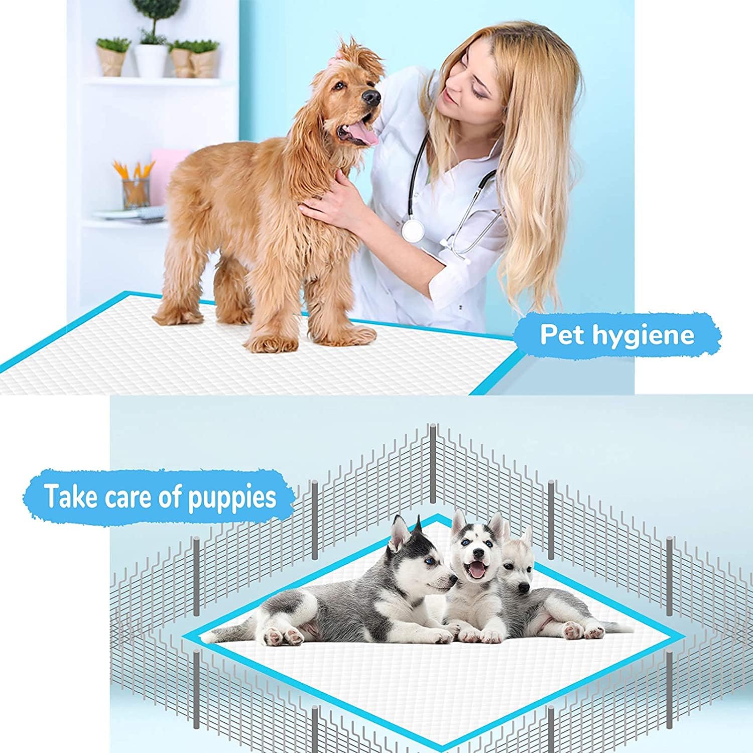 Dog and Puppy Training Pads （40 Pack）, Disposable Dog Pee Pads, Ultra Absorbent & Leak-Proof Pet Underpads, Dry Quickly Pee Pad for Dog Cats Rabbits or Other House Training Pets (60*60 cm)