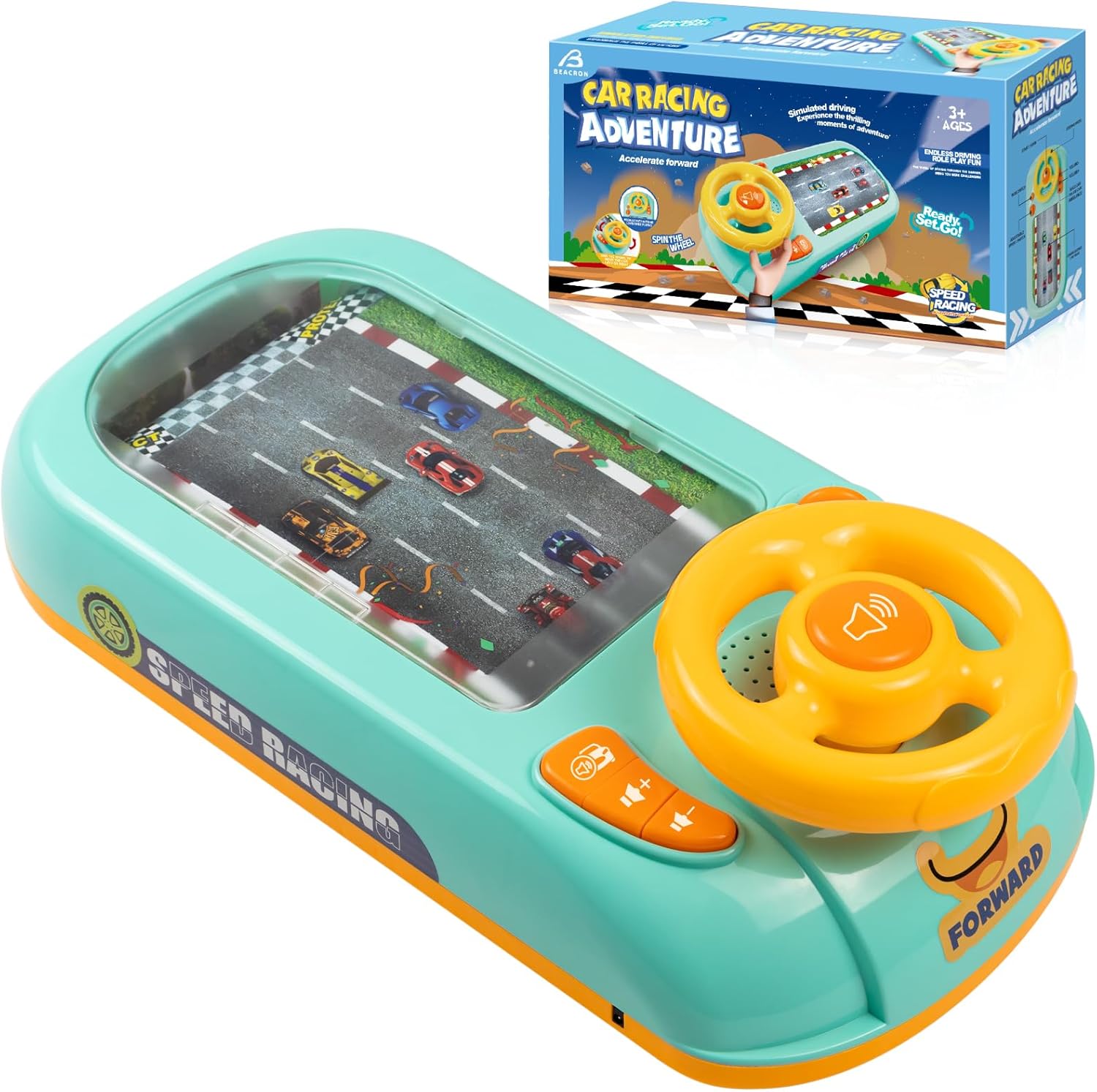 M.A&F's Musical Steering Wheel Toys for Boys 4-6, Toddler Simulated Driving Racing Car Game with Sound Age 3+ Year Old, Interactive Educational Learning Race Car Toy for Boys and Girls