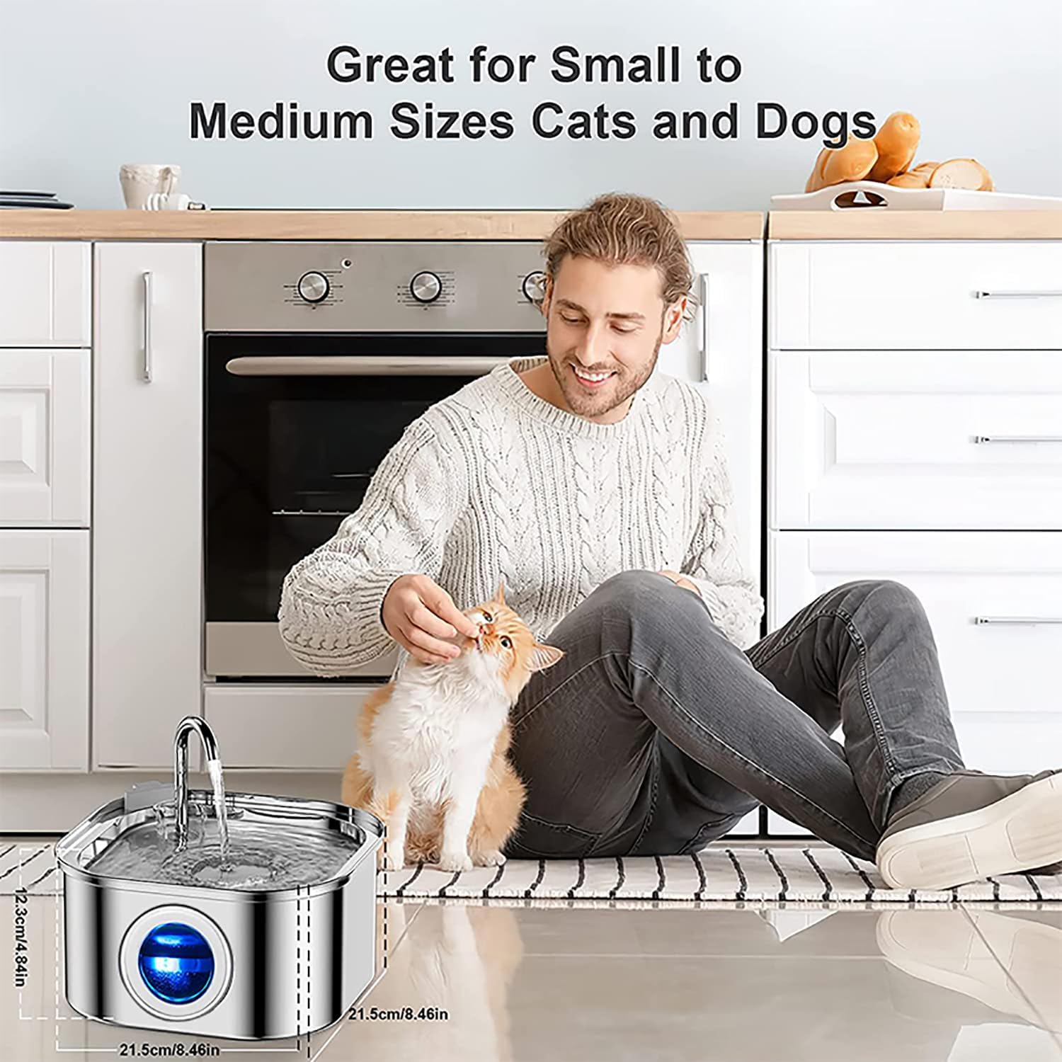 M.A&F's Cat Water Fountain,Stainless Steel Pet Fountain with Quiet Pump,3.2L/108oz Large Capacity Pet Water Dispenser Suitable for Indoor Use (A)