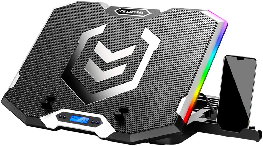 M.A&F's Gaming Laptop Cooling Pad 15-17.3 Inch with 6 Cooling Fans, Cooling Stand with 6 Height Adjustable, Laptop Cooler with RGB Light, LCD Screen, 2 USB Ports, Phone Stand