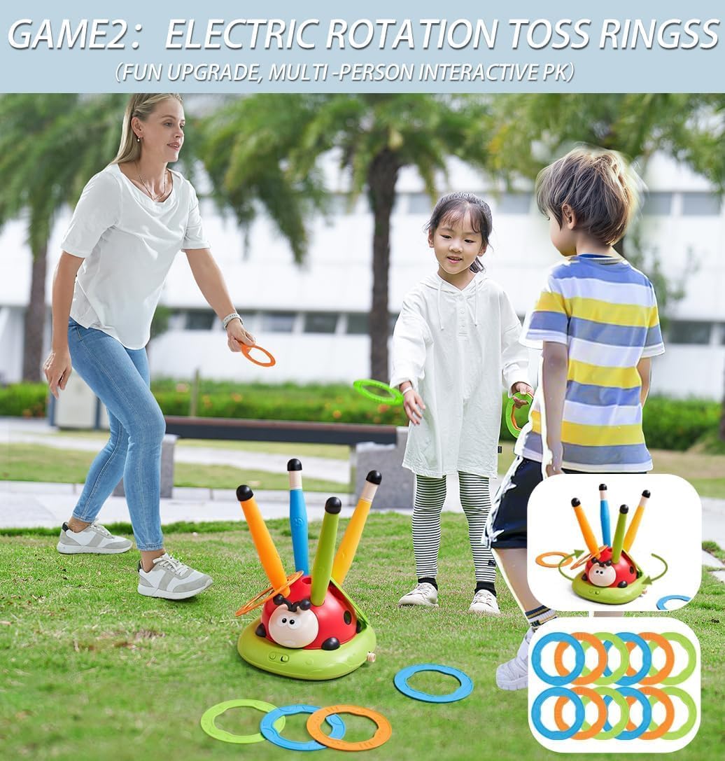 3 in 1 Musical Rope Jump Toy, Ring Toss Game Toy, Stomp & Launch Rocket Launcher, Electronic Fitness Jump Rope Toy for Kids, Kids Toy Sports & Indoor Outdoor Game for 3-5, 6-8,10+ Year Old Boys Girls
