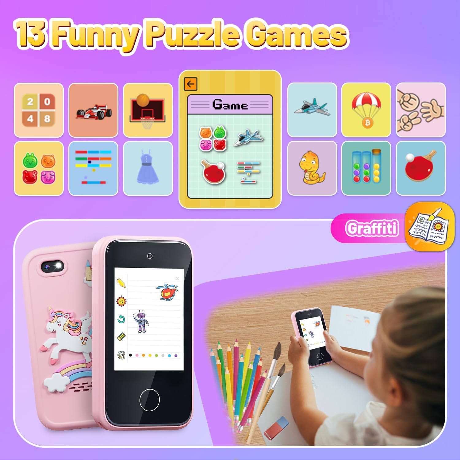 Kids Smart Phone Toys for Girls Ages 3-7 with Dual Camera - Toddler Phone Toys with Learning Games, Travel Toys with MP3 Music Player for Birthday Gifts for 3 4 5 6 7 Year Old Kids (Pink1)