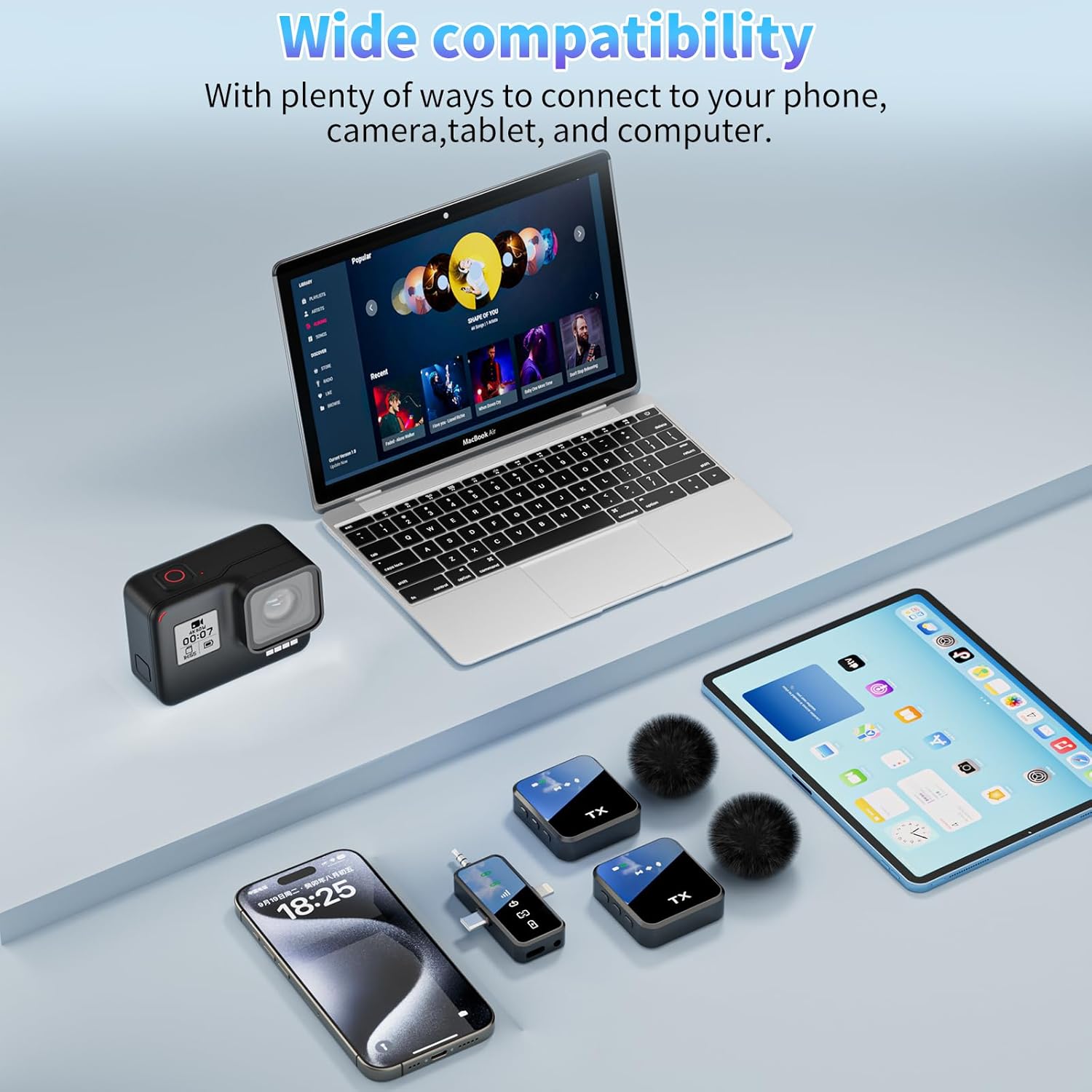 Wireless Lavalier Microphone,3 in 1 Wireless Mic for iPhone/Android/Camera,Mini Bluetooth Microphone Noise Reduction Mic for Record Interview, Vlogging, YouTube, Tiktok