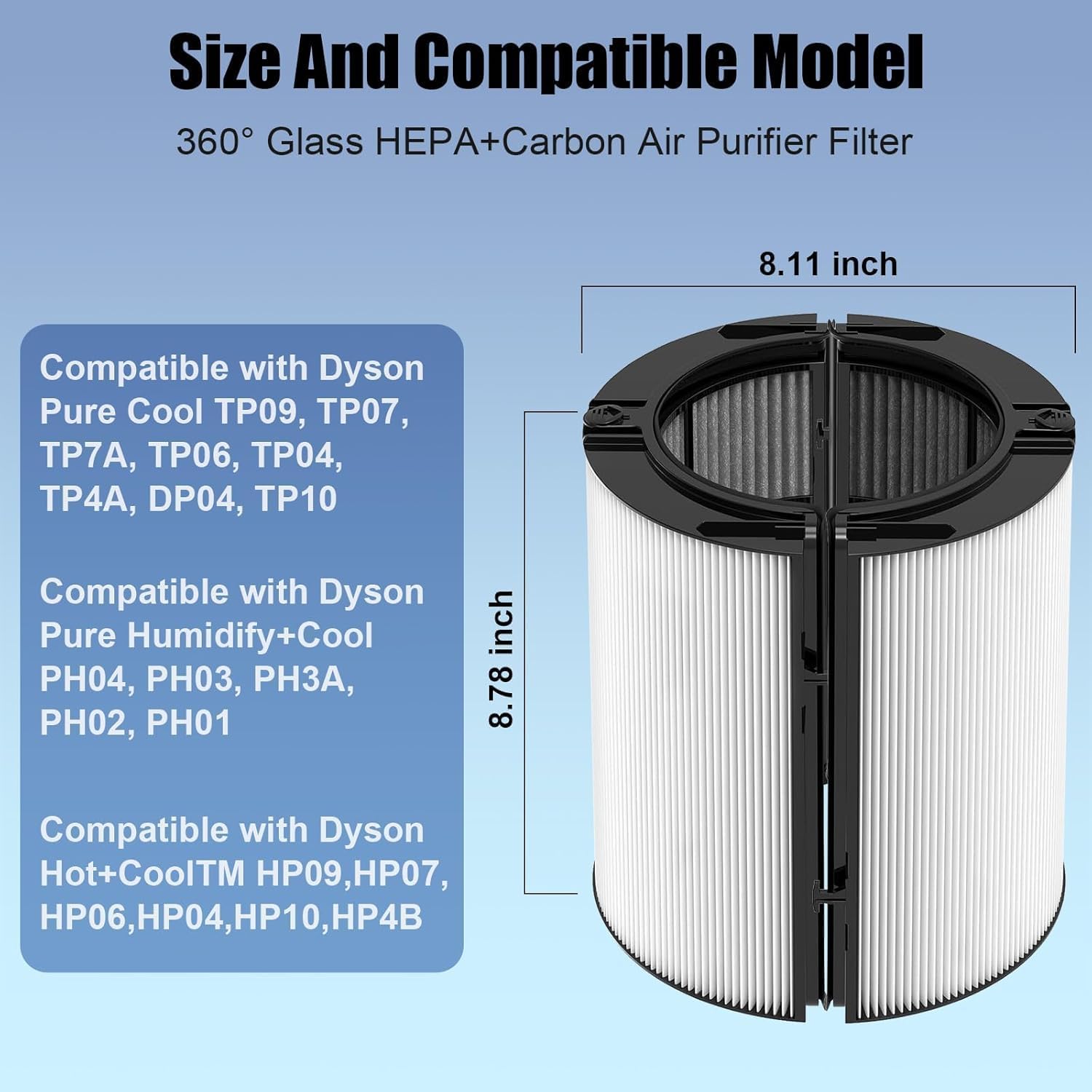 2 in 1 HEPA+Carbon Filter Compatible with Dyson HP04 TP04 DP04 PH04 HP09 TP09 HP07 TP07 HP06 TP06, H13 Grade True HEPA Replacement Filter (Black) (1)