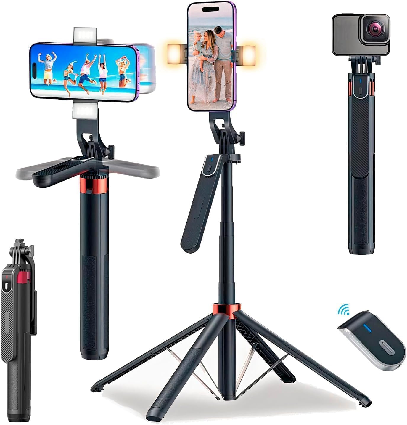 M.A&F's 180cm Selfie Stick Tripod, All in One Extendable Phone Tripod Stand with 360° Rotation for iPhone and Android Phone Selfies-Vlogging, Live Streaming.
