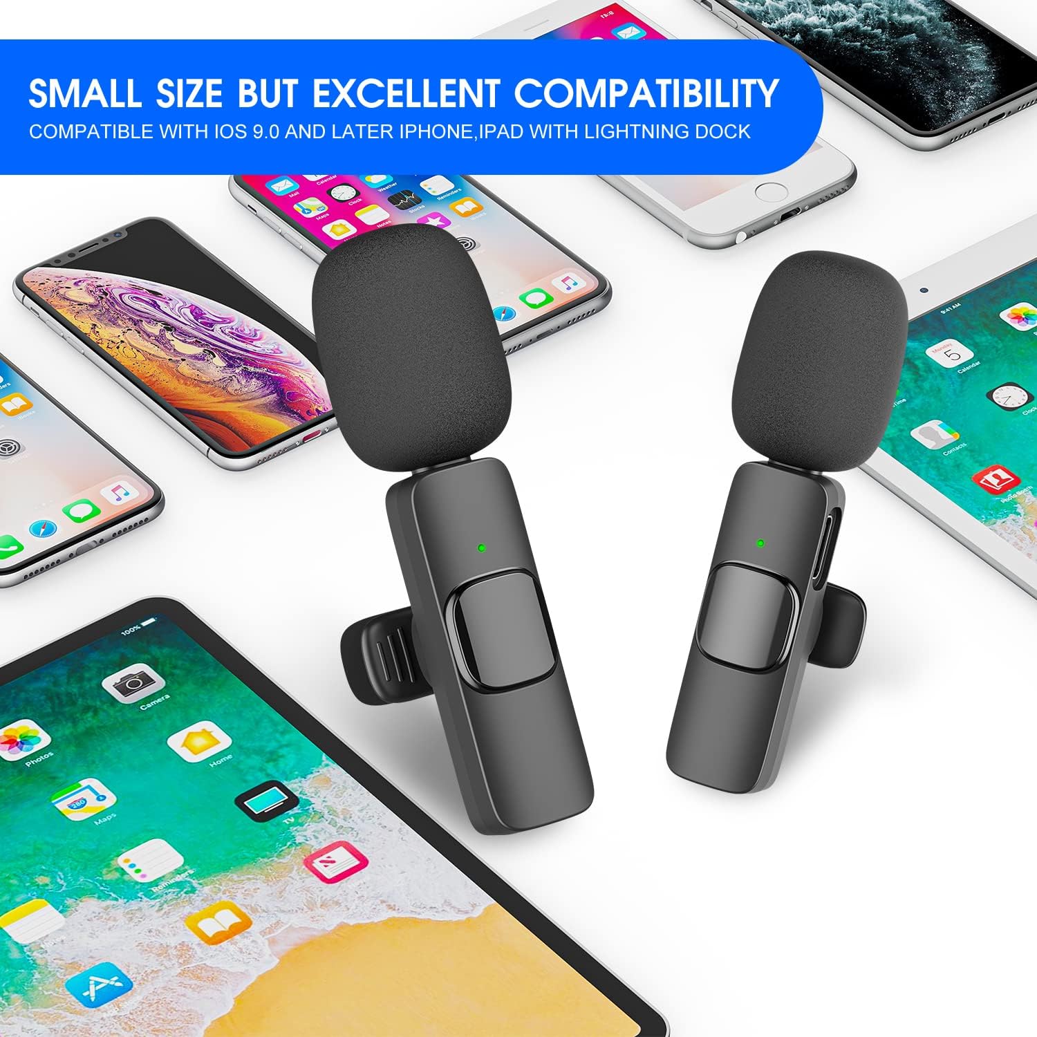 Professional Wireless Lavalier Lapel Microphone for iPhone, iPad - Cordless Omnidirectional Condenser Recording Mic for Interview Video Podcast Vlog YouTube, Bluetooth, Black