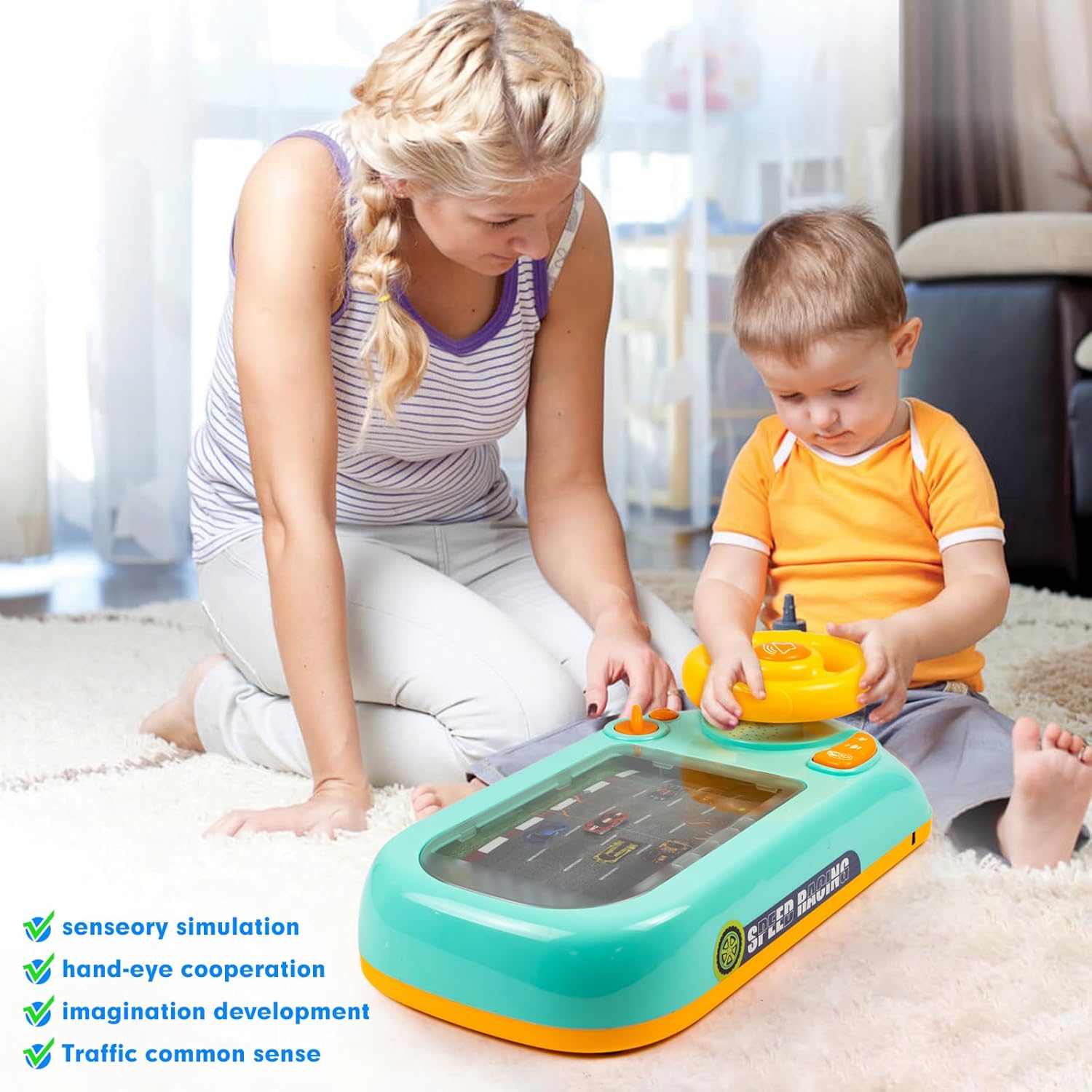 M.A&F's Musical Steering Wheel Toys for Boys 4-6, Toddler Simulated Driving Racing Car Game with Sound Age 3+ Year Old, Interactive Educational Learning Race Car Toy for Boys and Girls