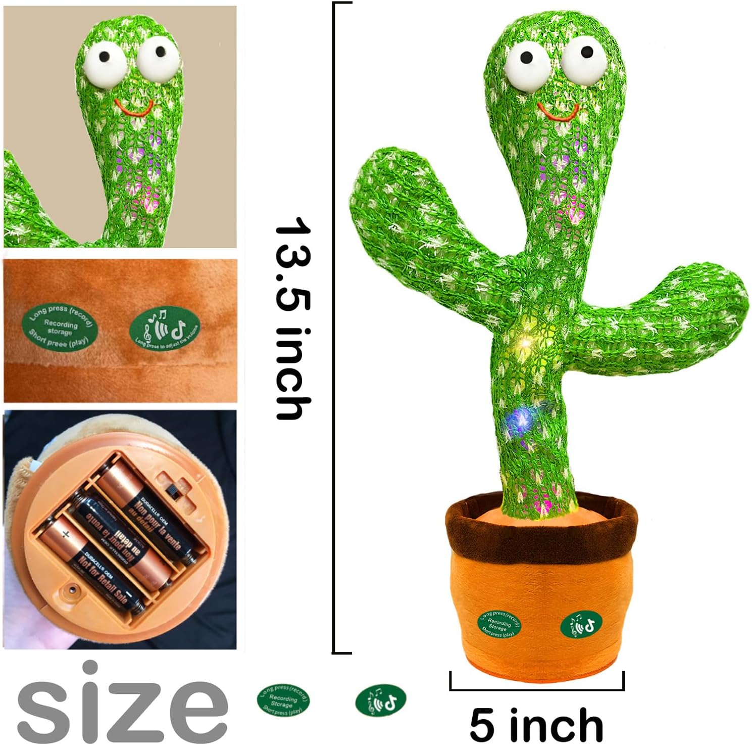 Dancing Mimicking Talking Cactus Toy,Funny Gift for Toddler 1 2 3 Year Old Boy Girl,Singing Record Repeat What You Say Light Up Baby Infant Toys 6-12 12-18 Months (Volume Adjustment)