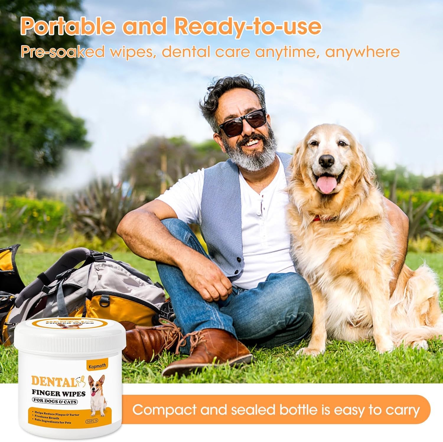 Dog&Cat Dental Wipes, Dog Teeth Cleaning Wipes, Reduce Plaque & Tartar, Freshen Breath, Pre-Soaked Pet Dental Care Finger Wipes for Dogs & Cats, Portable Disposable Dog Tooth Wipe Pad, 50 Count