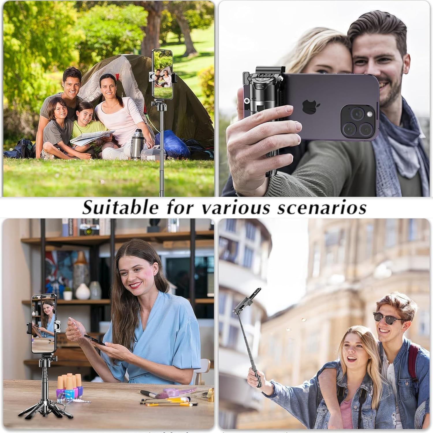 Mini Selfie Stick Tripod with Remote, 3-in-1 Portable Phone Tripod Grip with 2 Cold Shoe Mounts, 360° Rotation Pocket Size Phone Holder for iPhone, Android, Vlog, Livestreaming, Photography (P15 MINI)
