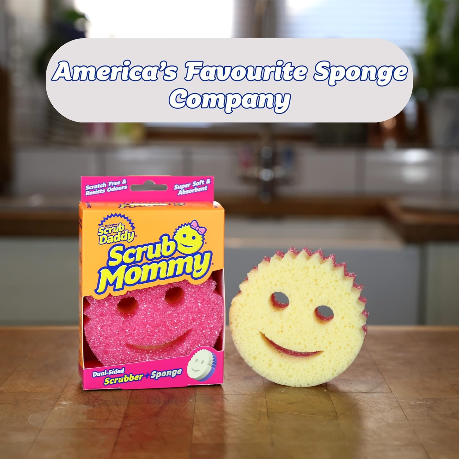 M.A&F's Scrub Mommy Washing Up Sponge - Dual Sided Scrubbing Non Scratch Scourers, Smiley Face Sponges for Cleaning Kitchen & Bathroom, Dish Scrubber, FlexTexture Home Products, Pink Single Pack