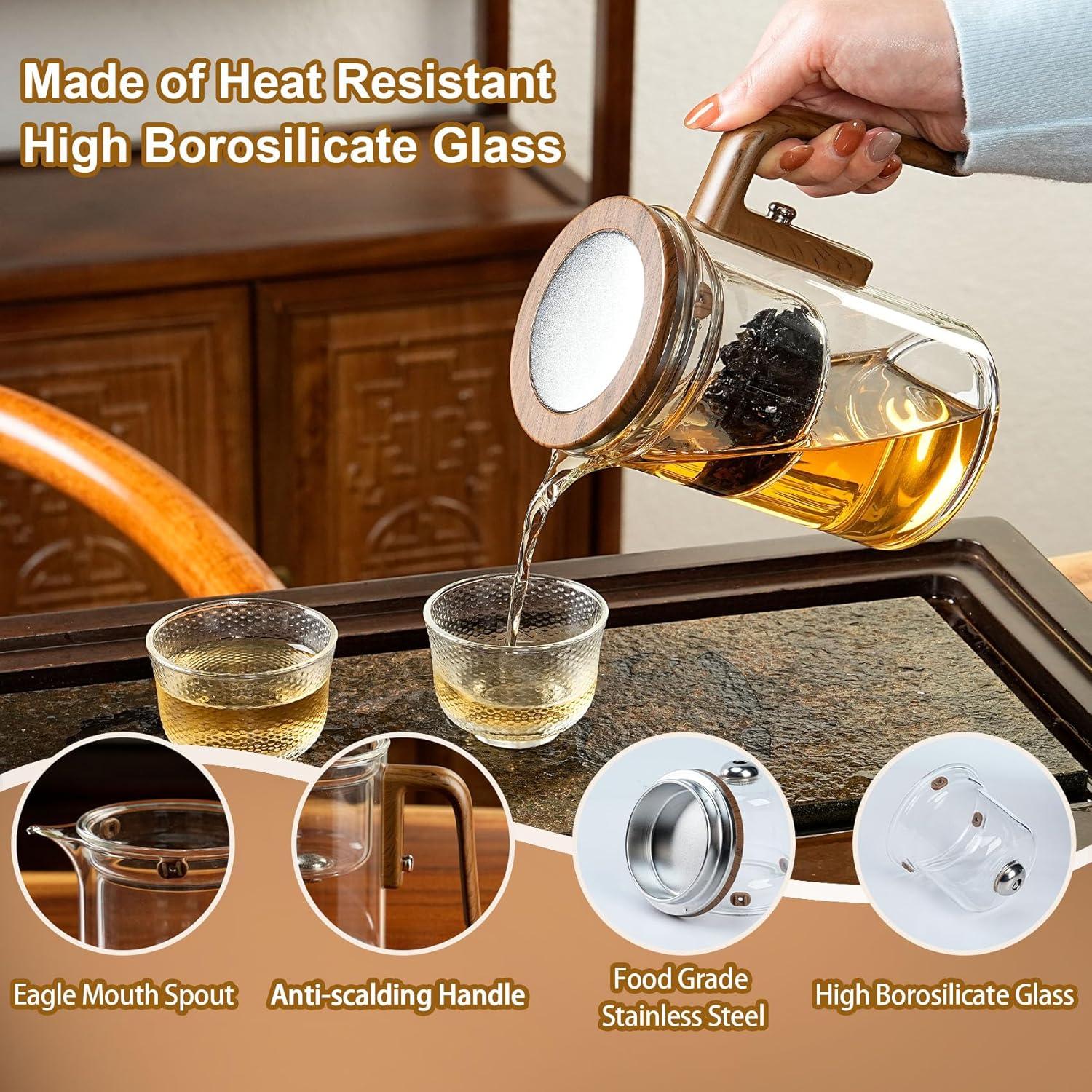 M.A&F's Enchanti Tea Pot, Glass Teapot with Infuser, Magic Witchcraft Enchanted Tea Kettle with Strainer for Water Separation, Magical Push Control Tea Maker for Loose Leaf & Herbal Teas -600ML