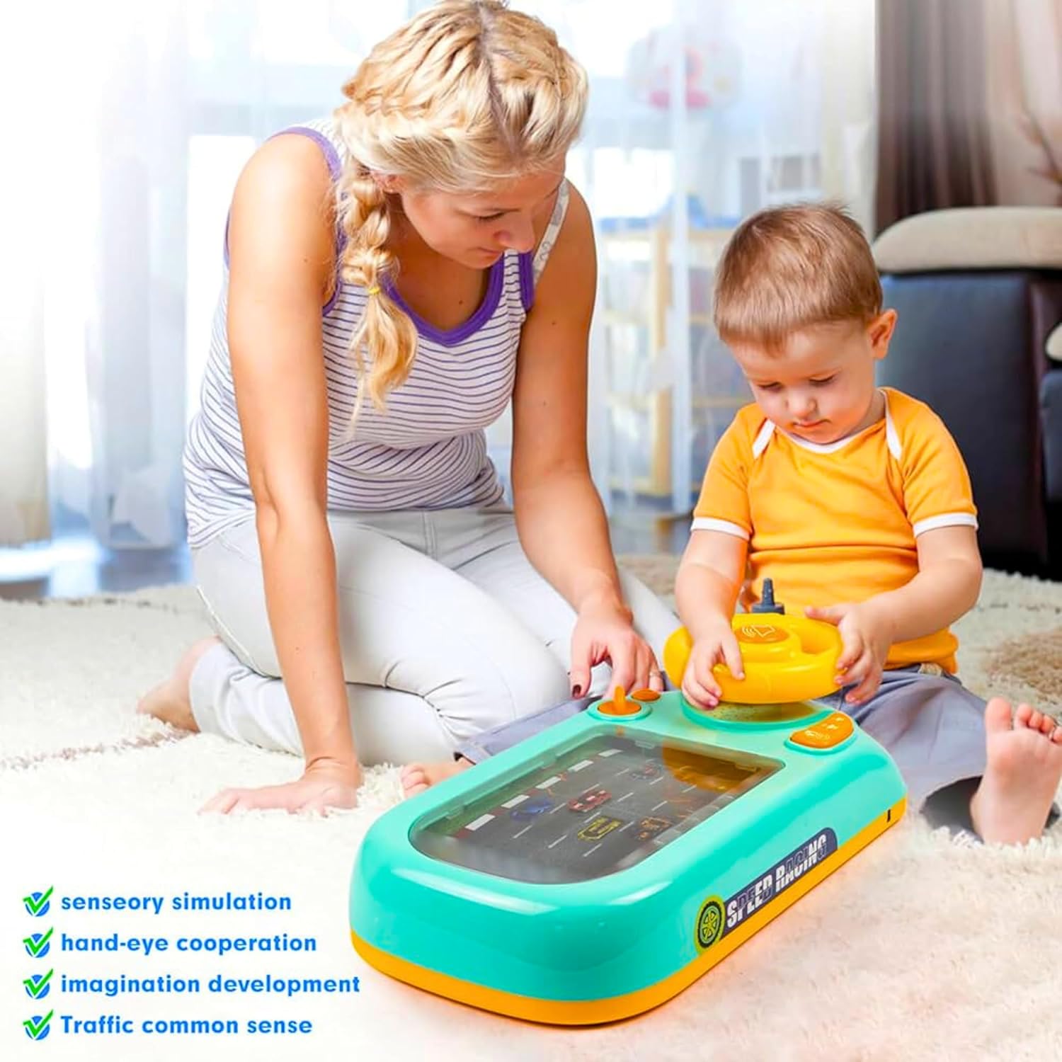Musical Steering Wheel Toys for Boys 4-6, Toddler Simulated Driving Racing Car Game with Sound Age 3+ Year Old, Interactive Educational Learning Race Car Toy for Boys and Girls Birthday Gift