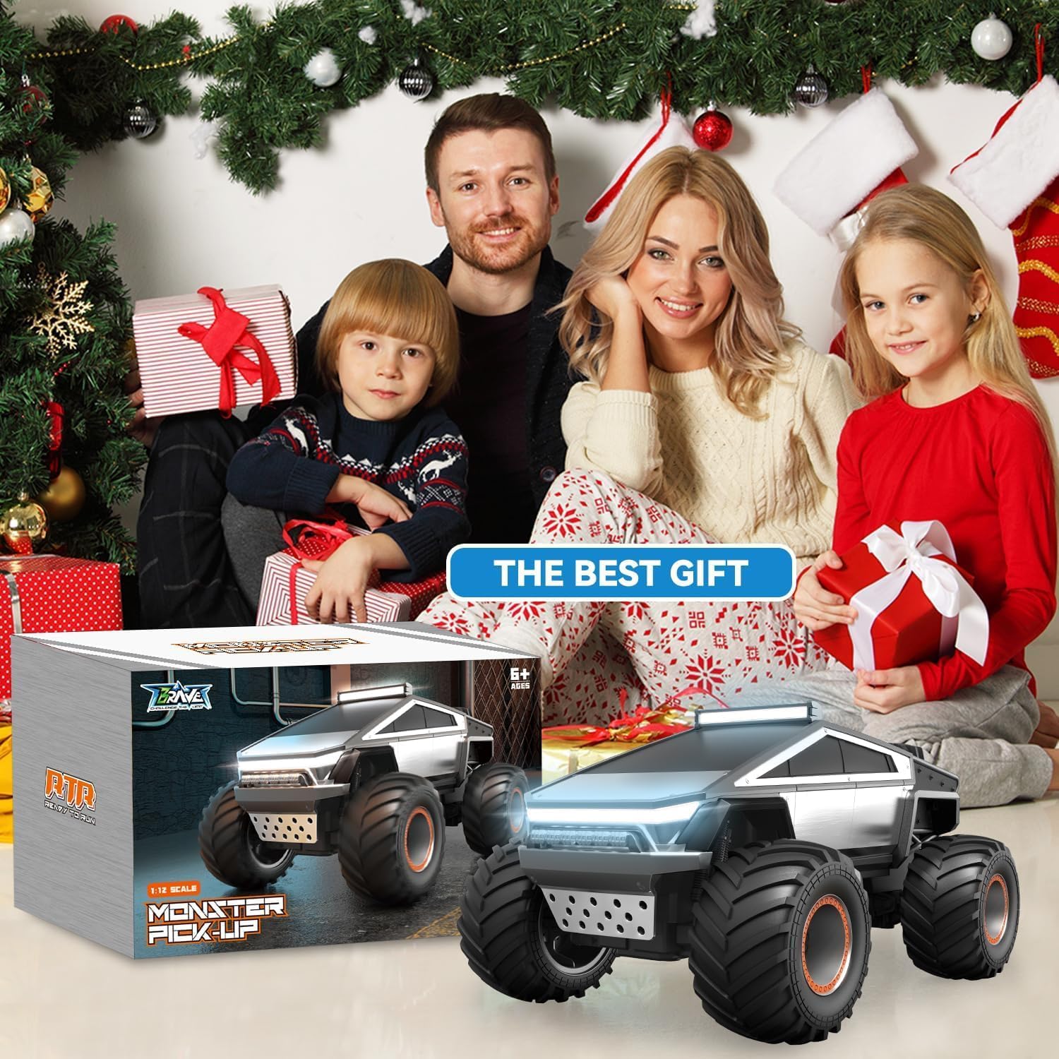 M.A&F's RC Toy, Remote Control Cyber Truck 4WD Off Road Toy, Rock Crawler RC Car with Alloy Shell Lights and Sounds, 2.4GHz All-Terrain Toy Car for Boy Kids Adults - (Silver (1:12))
