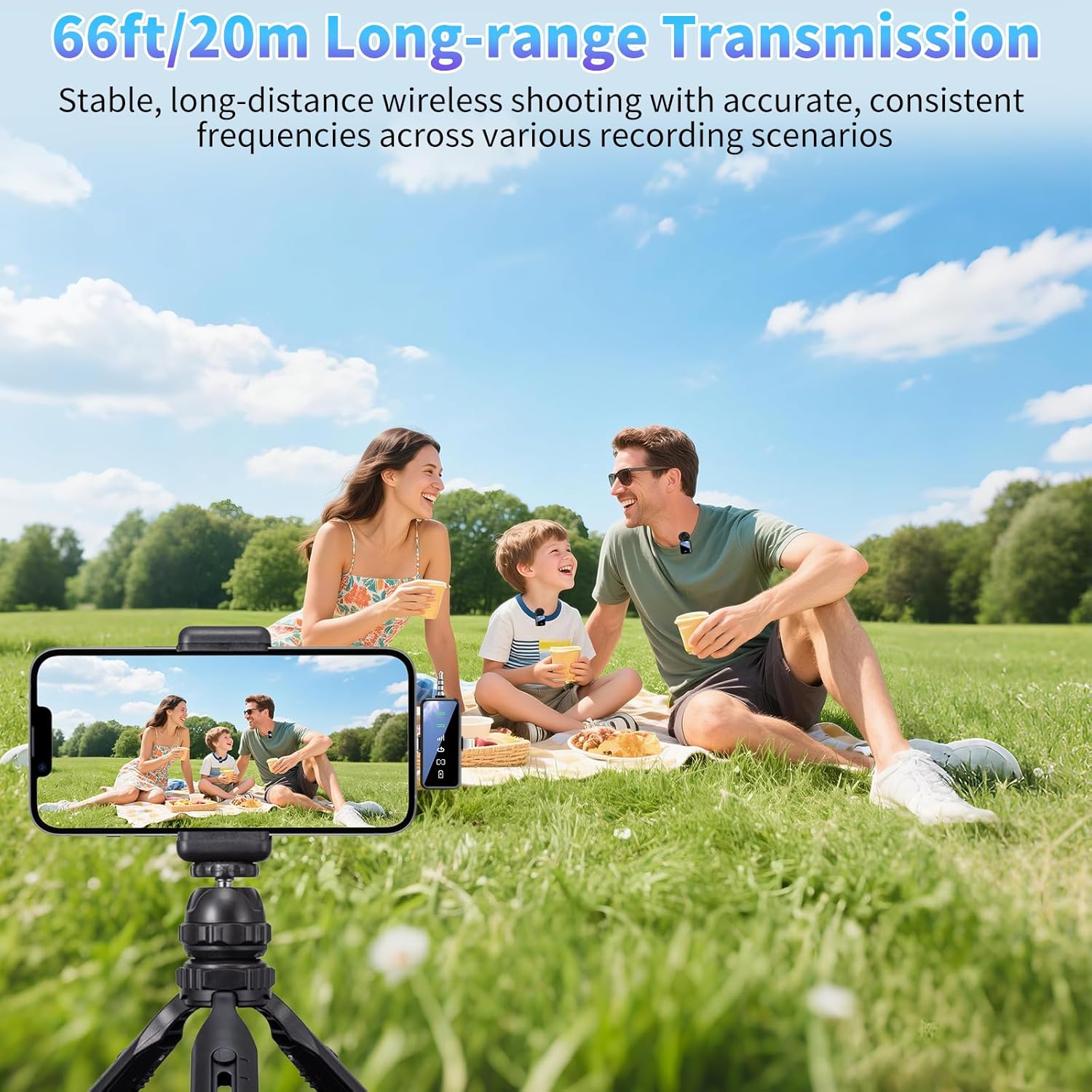 Wireless Lavalier Microphone,3 in 1 Wireless Mic for iPhone/Android/Camera,Mini Bluetooth Microphone Noise Reduction Mic for Record Interview, Vlogging, YouTube, Tiktok