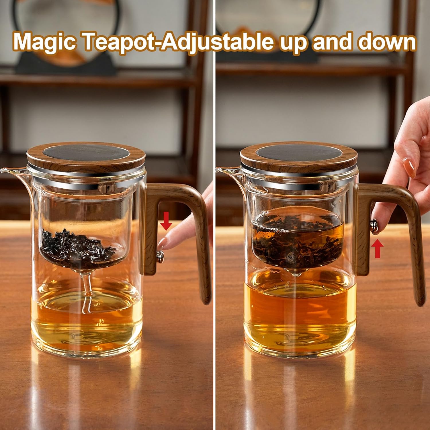 M.A&F's Enchanti Tea Pot, Glass Teapot with Infuser, Magic Witchcraft Enchanted Tea Kettle with Strainer for Water Separation, Magical Push Control Tea Maker for Loose Leaf & Herbal Teas -600ML