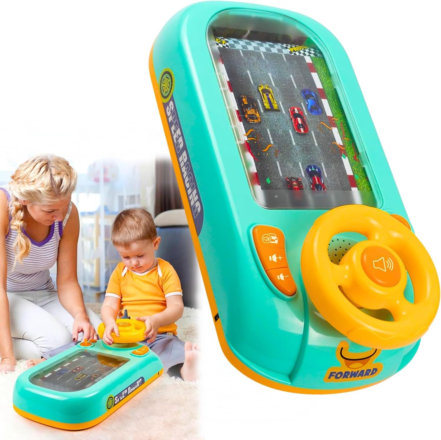 Musical Steering Wheel Toys for Boys 4-6, Toddler Simulated Driving Racing Car Game with Sound Age 3+ Year Old, Interactive Educational Learning Race Car Toy for Boys and Girls Birthday Gift
