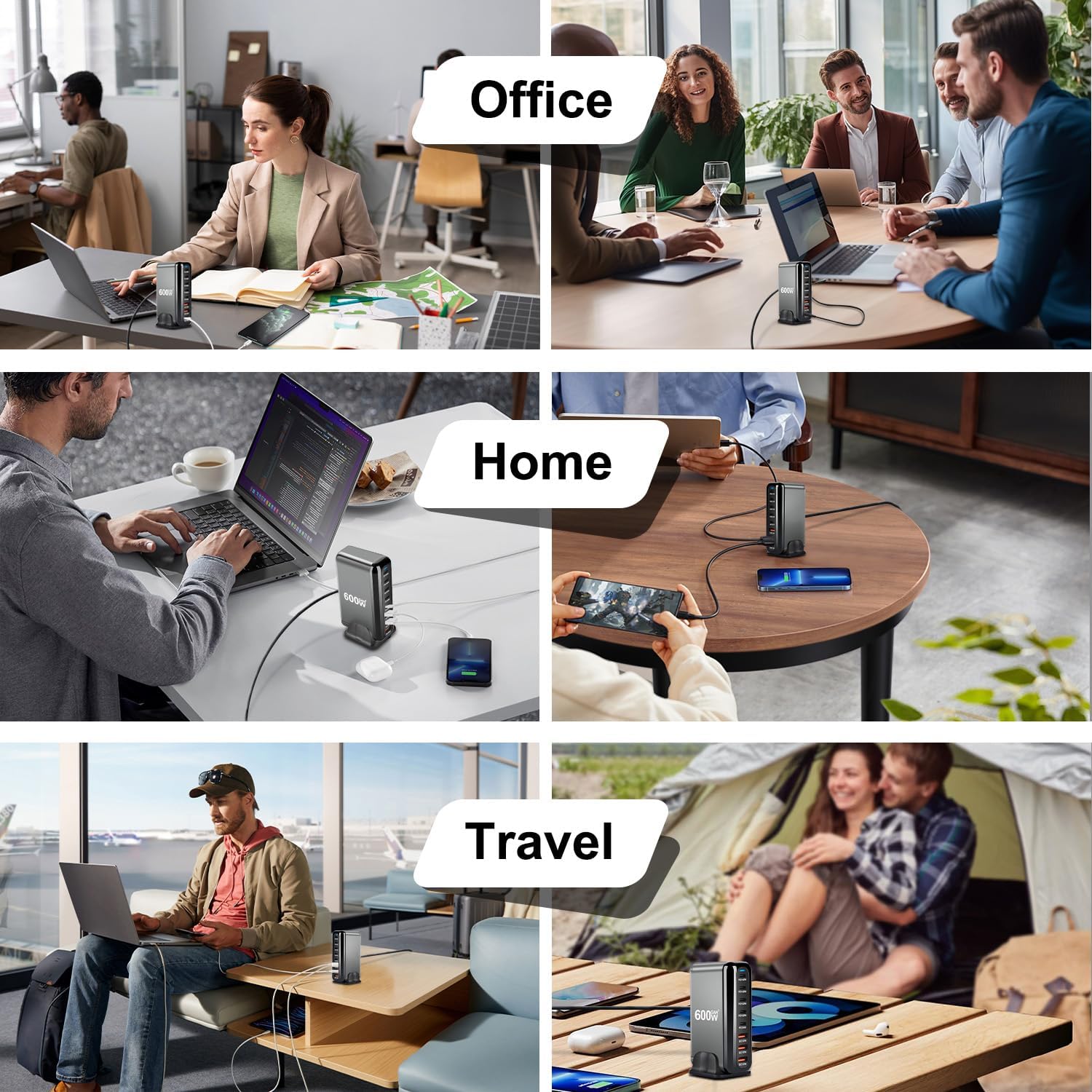M.A&F's 600W USB A&USB C 【New Update】Charging Station,5 Type-C Ports 【2×140W, 2x 100W,1x30W】 and 3 USB Ports 【QC30W】 Charge Charging Station Type-C hub,GaN Technology