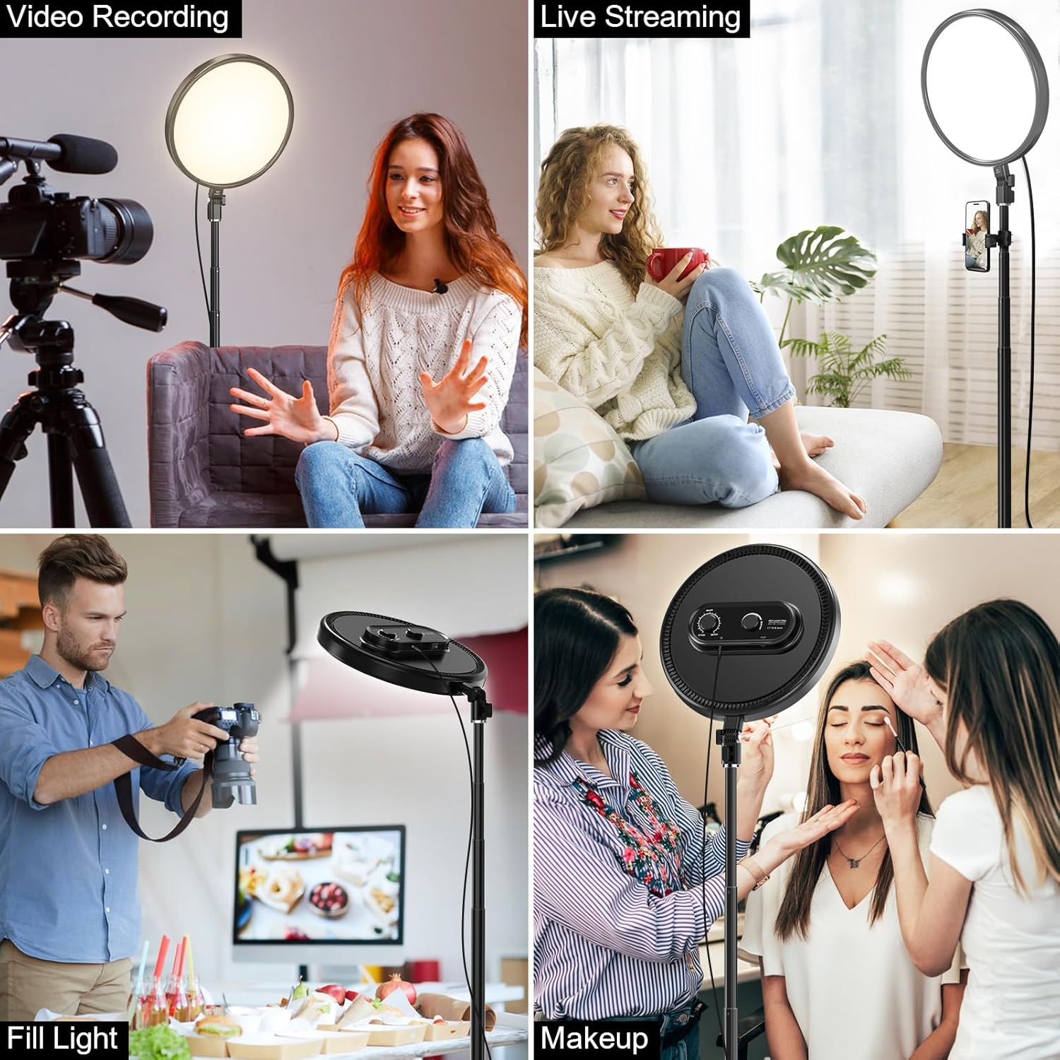 M.A&F's 13" Large Ring Light 79" Stand with Remote & Phone Holder Kit,6500k Dimmable Professional Full-Screen LED Photography Light Soft Light for Video Shooting/Meetings/Podcast/TikTok/Live Streaming