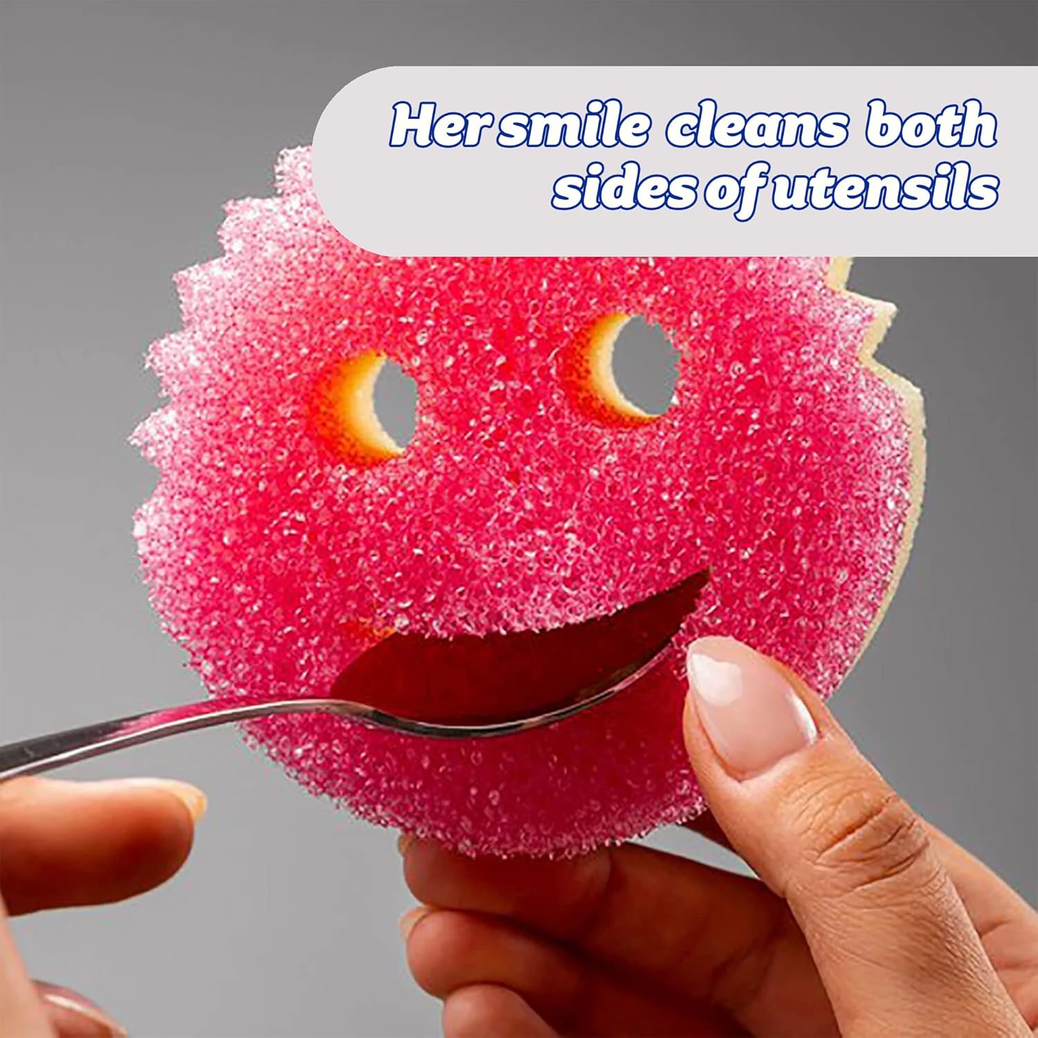 M.A&F's Scrub Mommy Washing Up Sponge - Dual Sided Scrubbing Non Scratch Scourers, Smiley Face Sponges for Cleaning Kitchen & Bathroom, Dish Scrubber, FlexTexture Home Products, Pink Single Pack