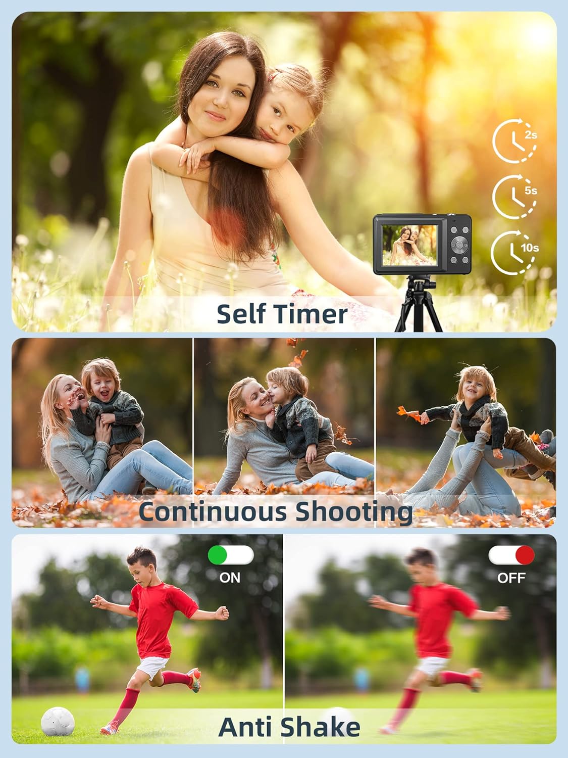 M.A&F's Digital Camera, FHD 1080P Kids Camera 44MP Point and Shoot Digital Cameras with 32GB SD Card, 16X Zoom, Two Batteries, Lanyard, Compact Small Camera for Kids Boys Girls, Black