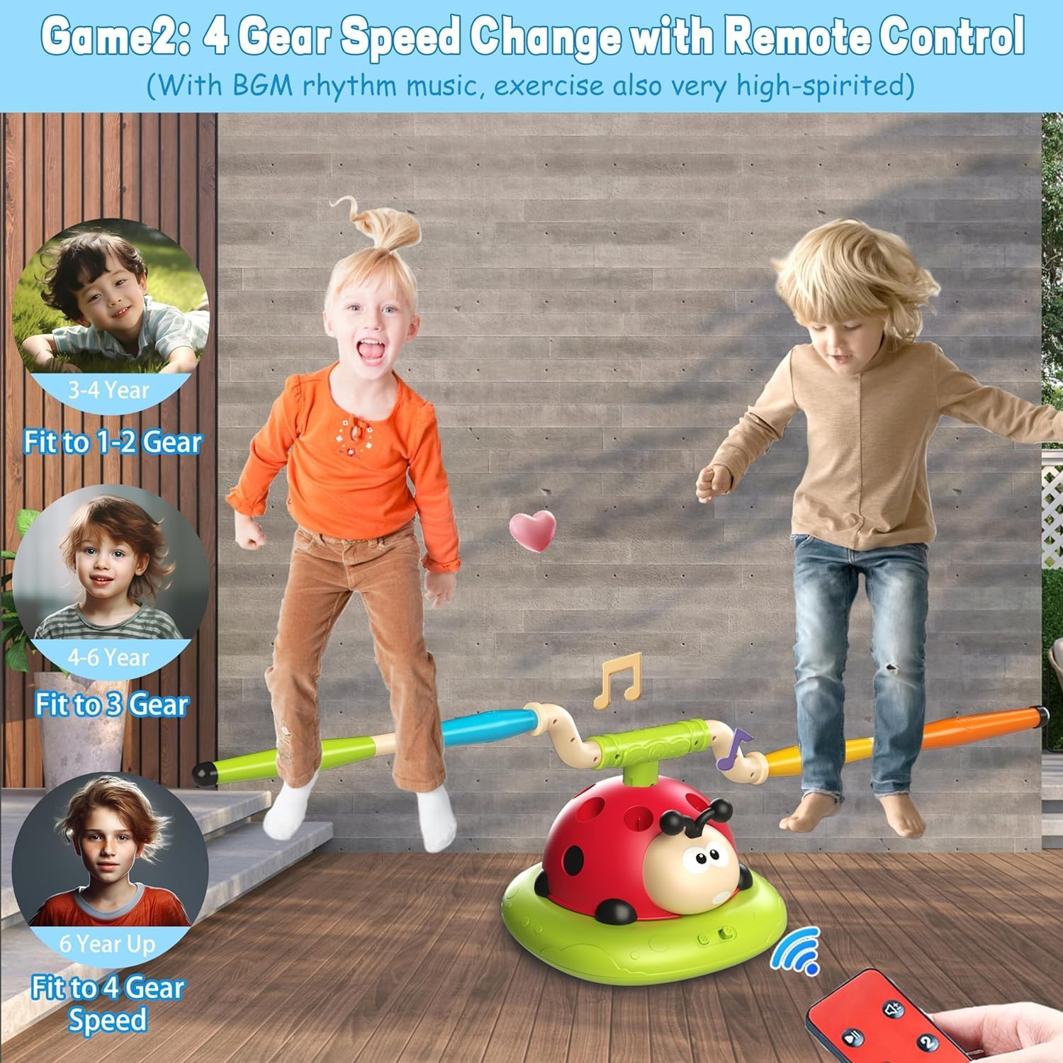 3 in 1 Musical Rope Jump Toy, Ring Toss Game Toy, Stomp & Launch Rocket Launcher, Electronic Fitness Jump Rope Toy for Kids, Kids Toy Sports & Indoor Outdoor Game for 3-5, 6-8,10+ Year Old Boys Girls
